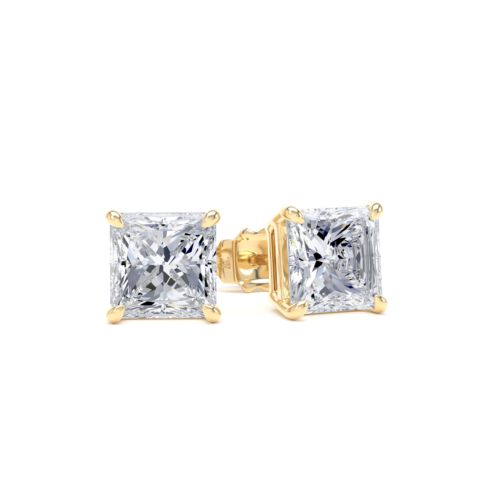 9ct Yellow Gold 3.00cttw Princess Cut Lab Grown Diamond Solitaire Stud Earrings