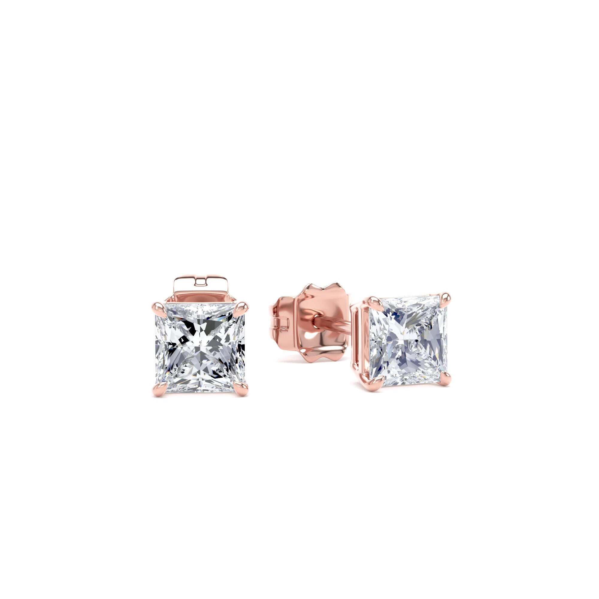 9ct Rose Gold 1.00cttw Princess Cut Lab Grown Diamond Solitaire Stud Earrings