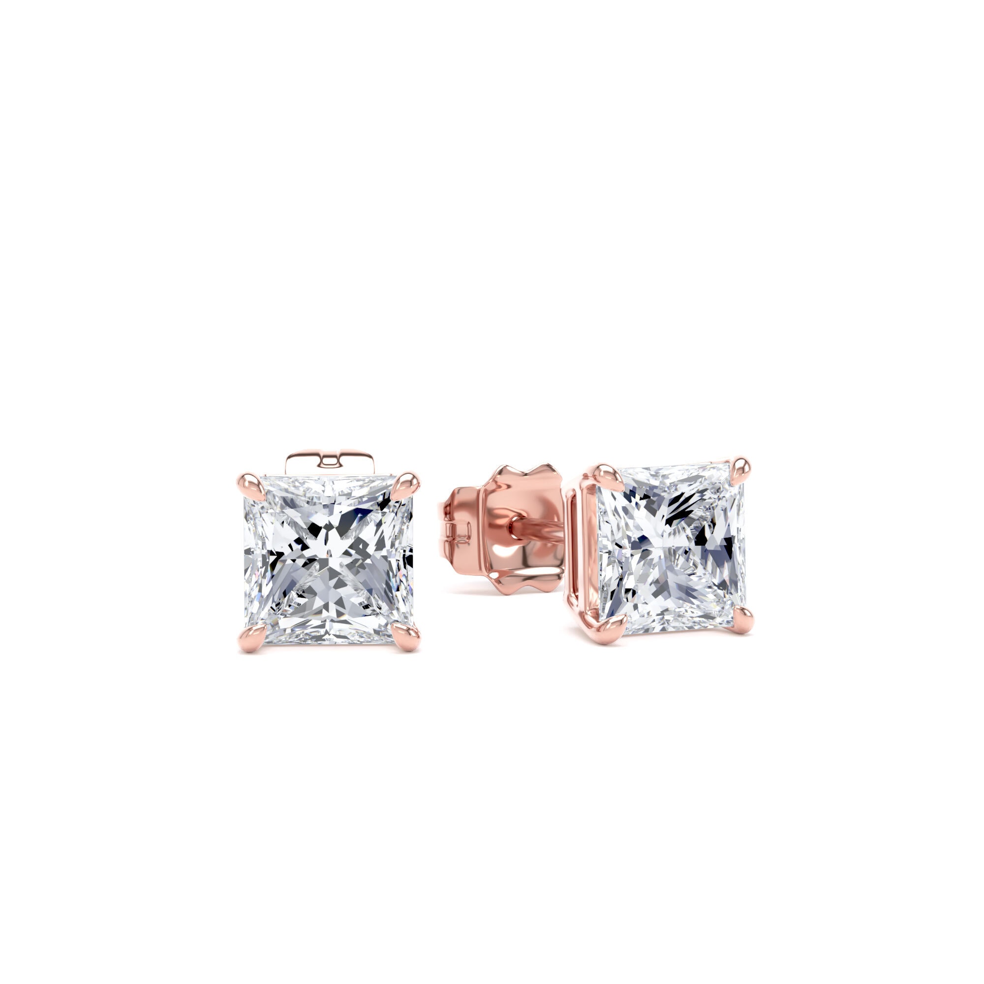 9ct Rose Gold 1.50cttw Princess Cut Lab Grown Diamond Solitaire Stud Earrings