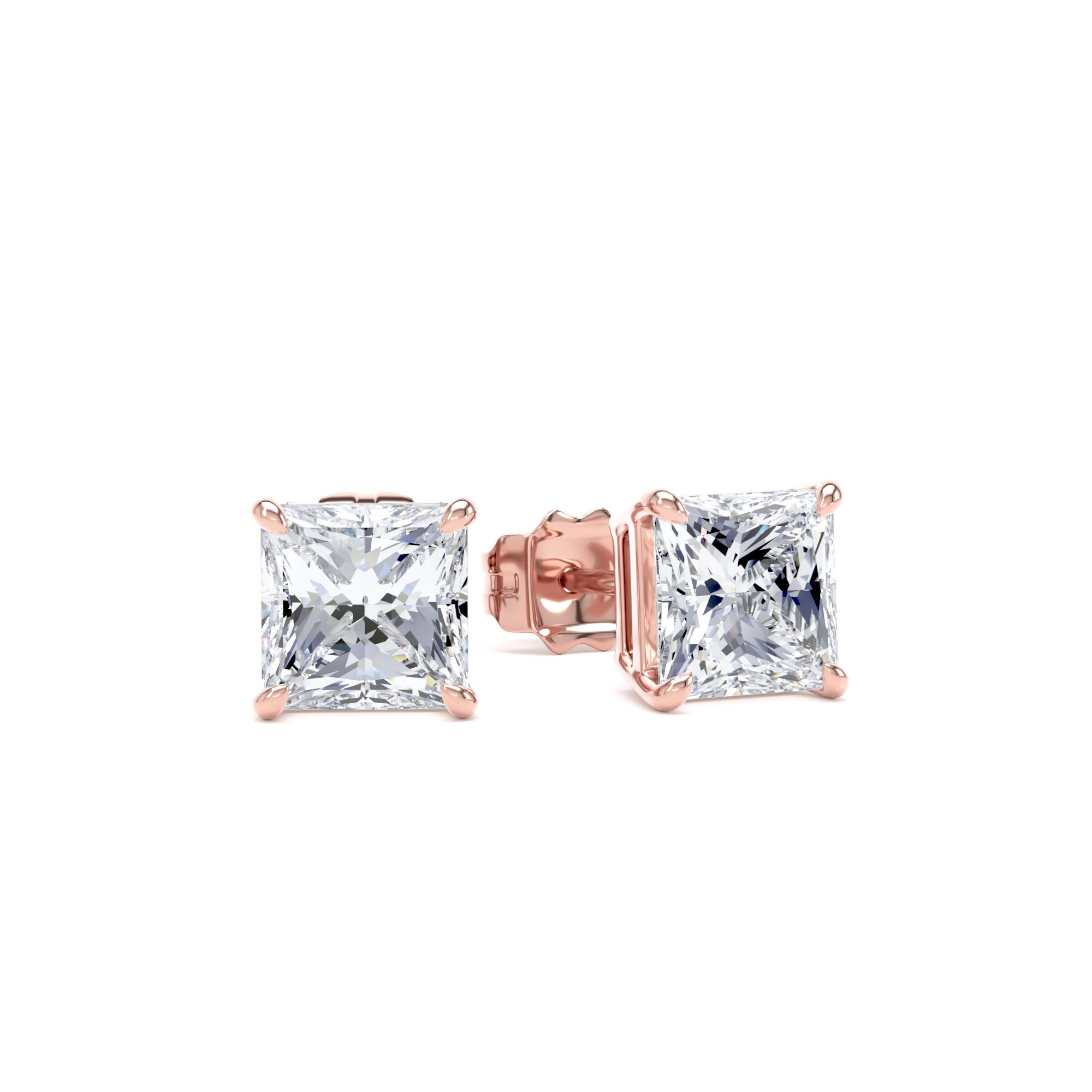 9ct Rose Gold 2.00cttw Princess Cut Lab Grown Diamond Solitaire Stud Earrings