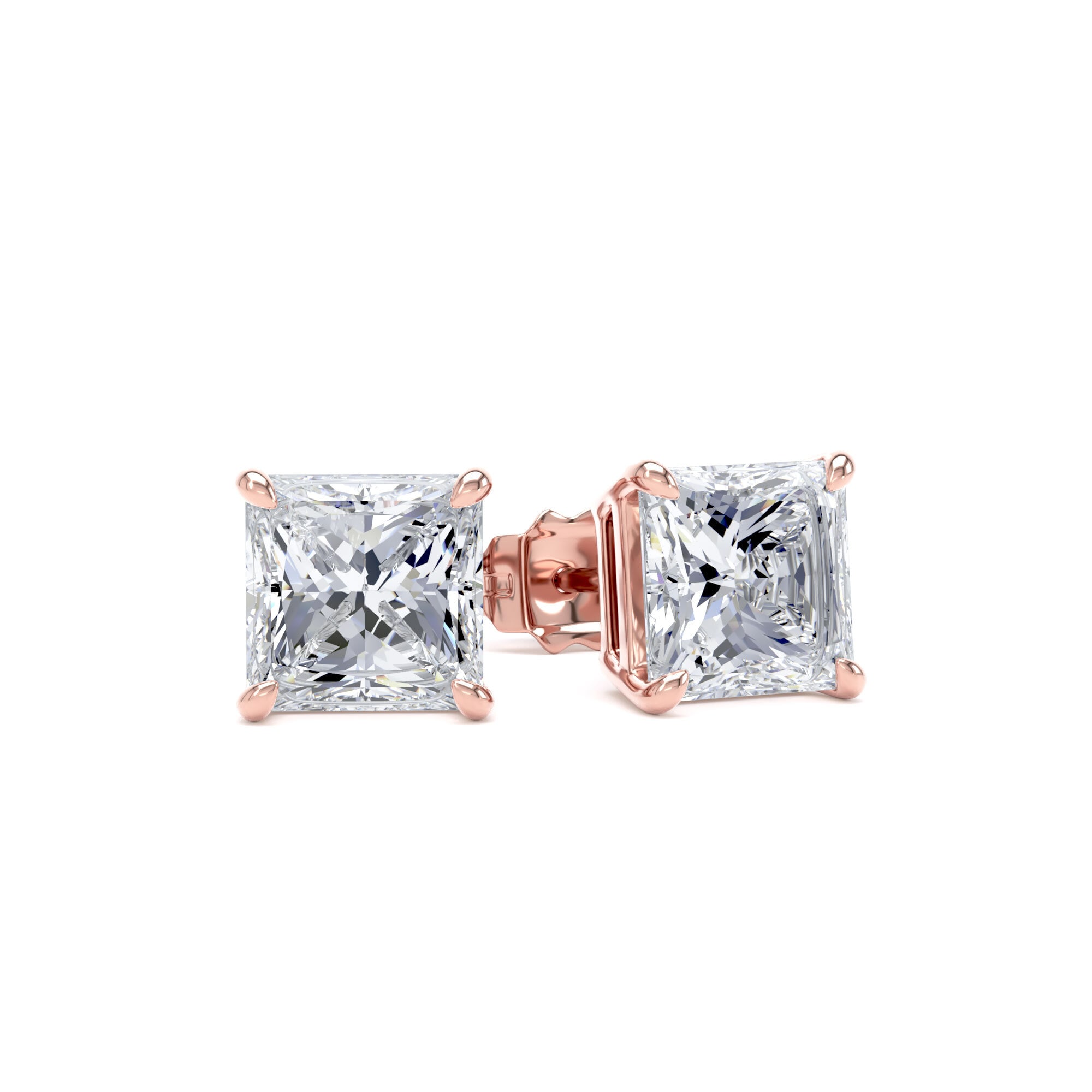 9ct Rose Gold 3.00cttw Princess Cut Lab Grown Diamond Solitaire Stud Earrings
