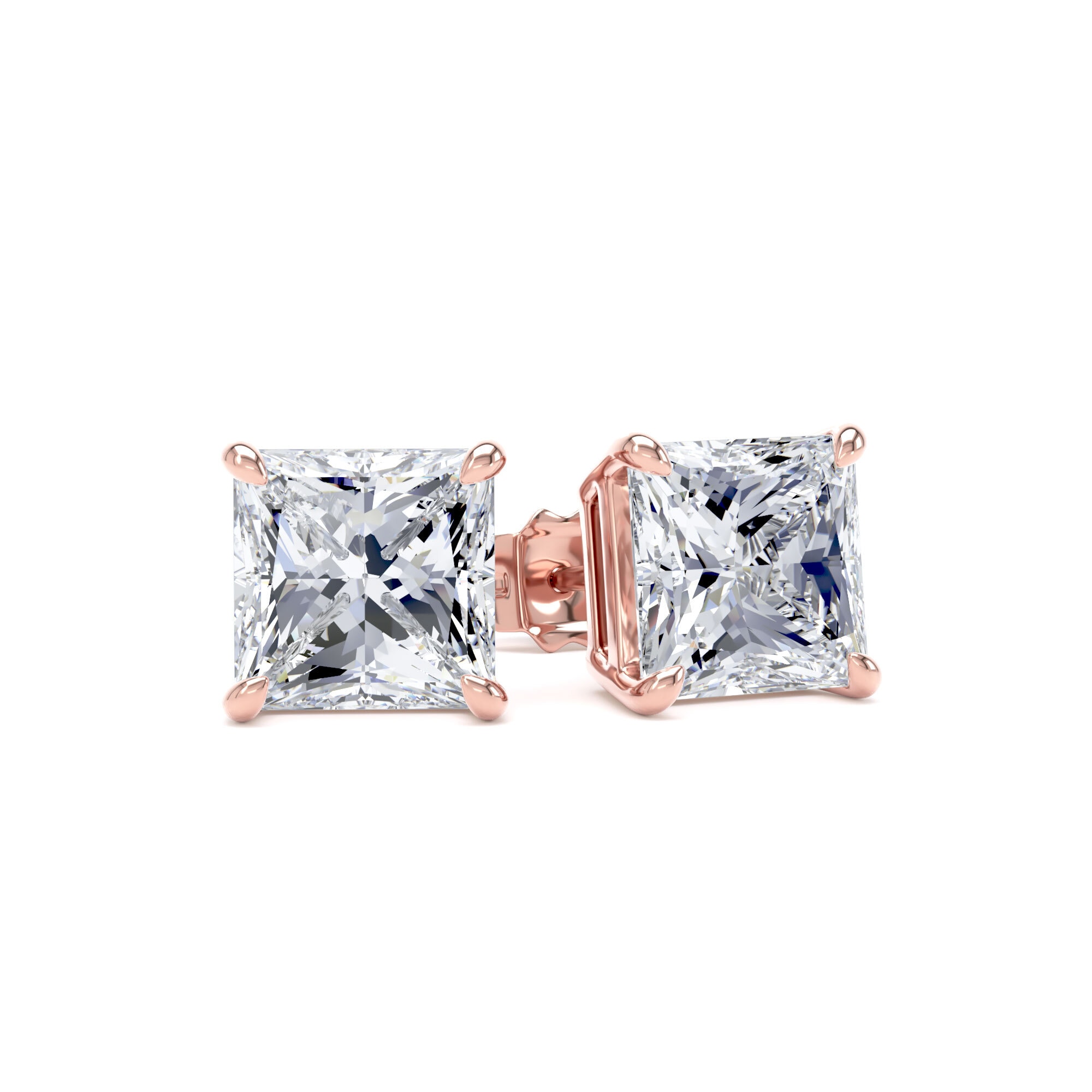 9ct Rose Gold 4.00cttw Princess Cut Lab Grown Diamond Solitaire Stud Earrings