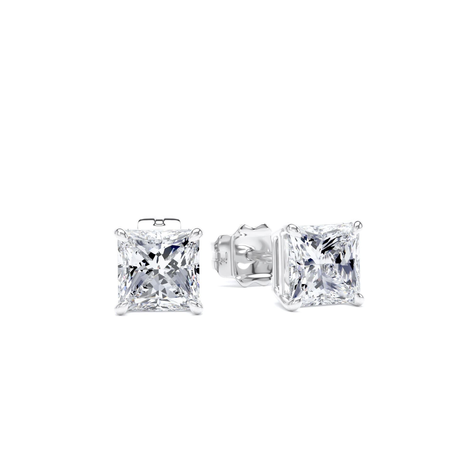 18ct White Gold 1.50cttw Princess Cut Lab Grown Diamond Solitaire Stud Earrings
