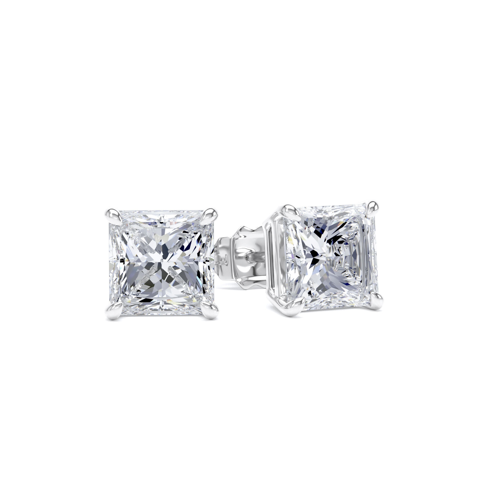 18ct White Gold 3.00cttw Princess Cut Lab Grown Diamond Solitaire Stud Earrings