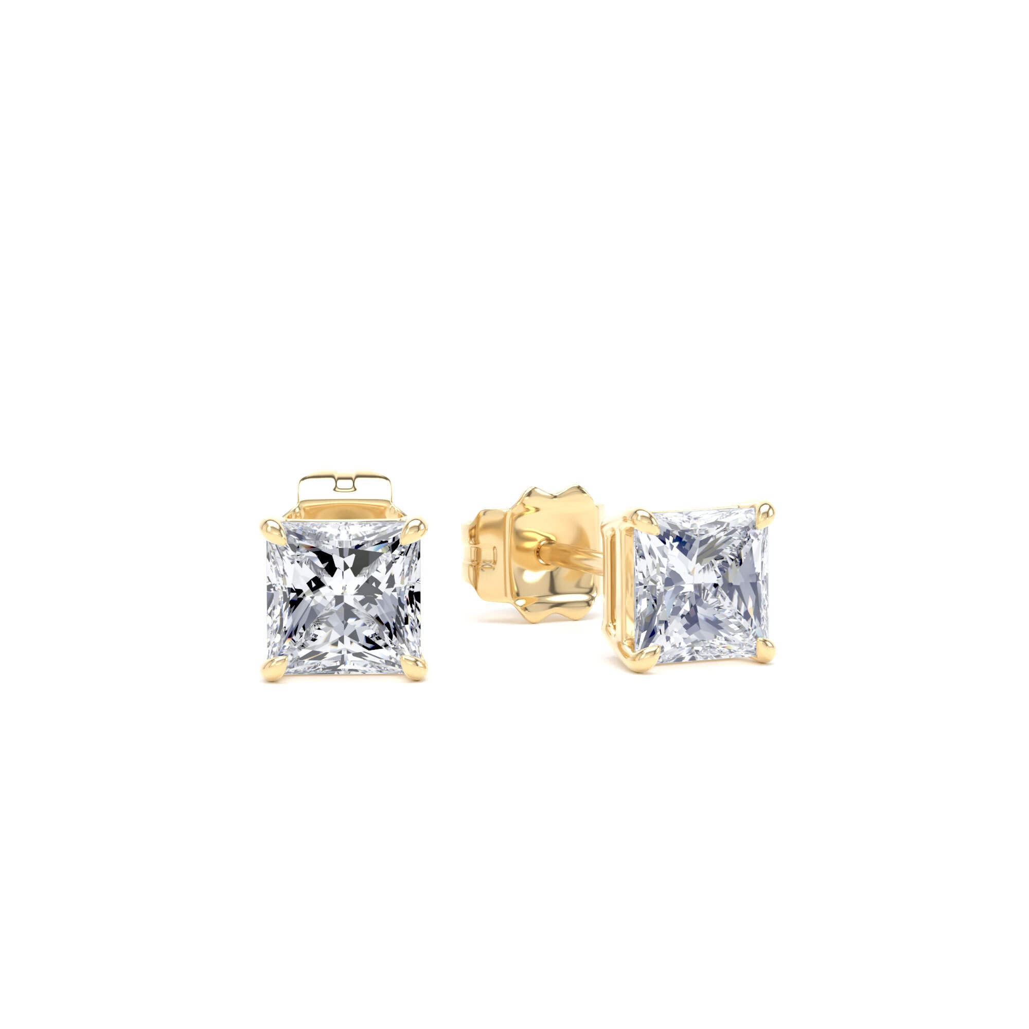 18ct Yellow Gold 1.00cttw Princess Cut Lab Grown Diamond Solitaire Stud Earrings