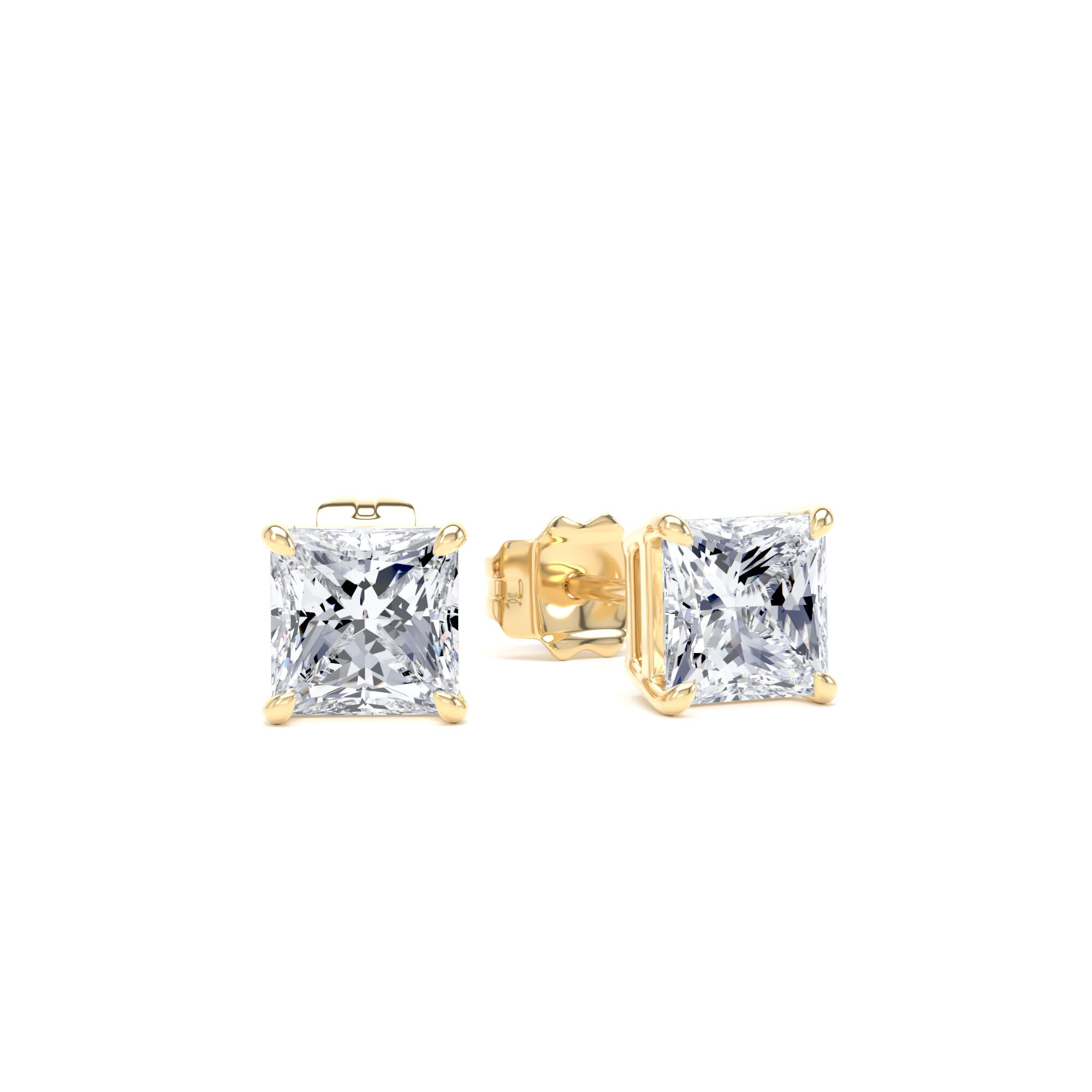 18ct Yellow Gold 1.50cttw Princess Cut Lab Grown Diamond Solitaire Stud Earrings