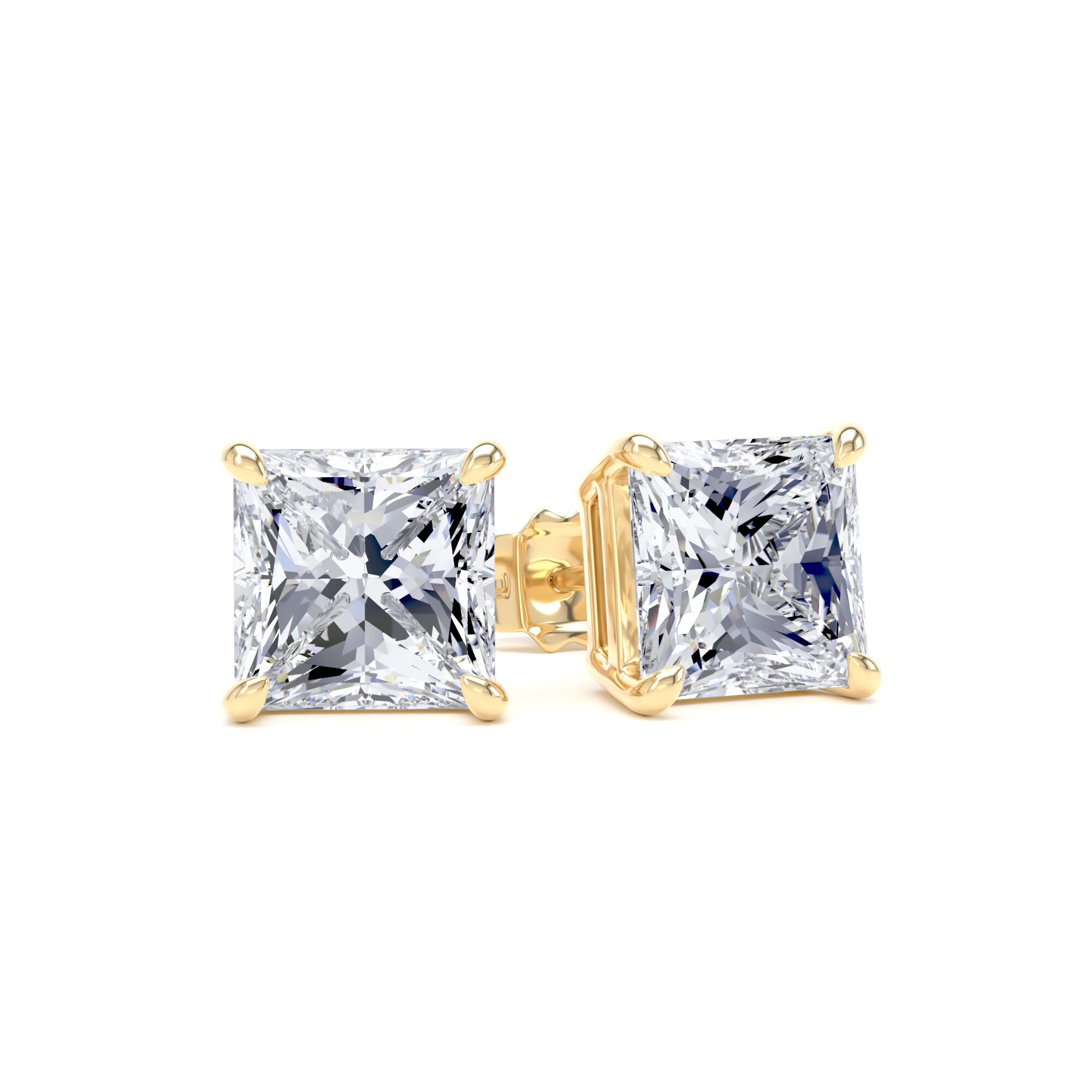 18ct Yellow Gold 4.00cttw Princess Cut Lab Grown Diamond Solitaire Stud Earrings