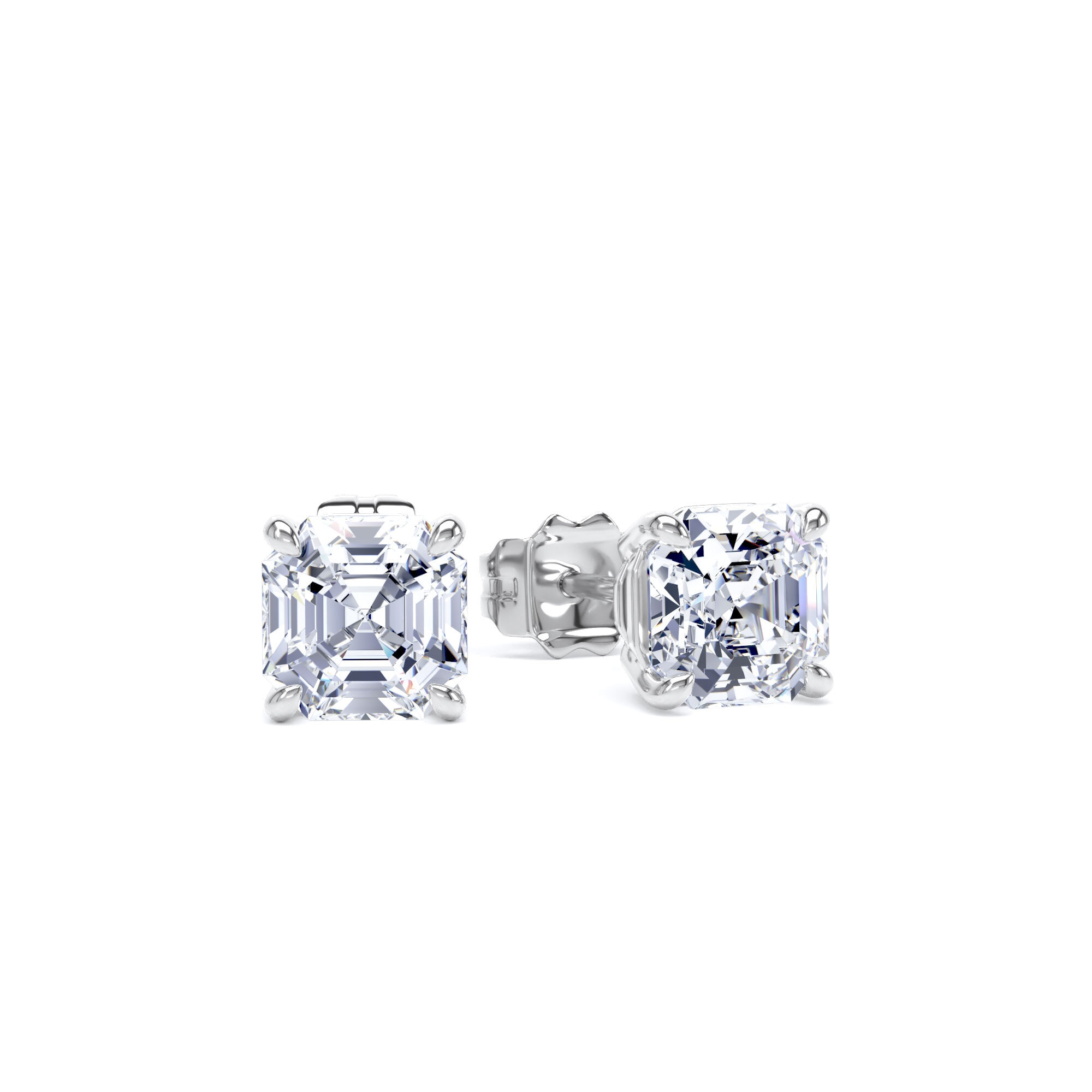 9ct White Gold 2.00cttw Asscher Cut Lab Grown Diamond Solitaire Stud Earrings