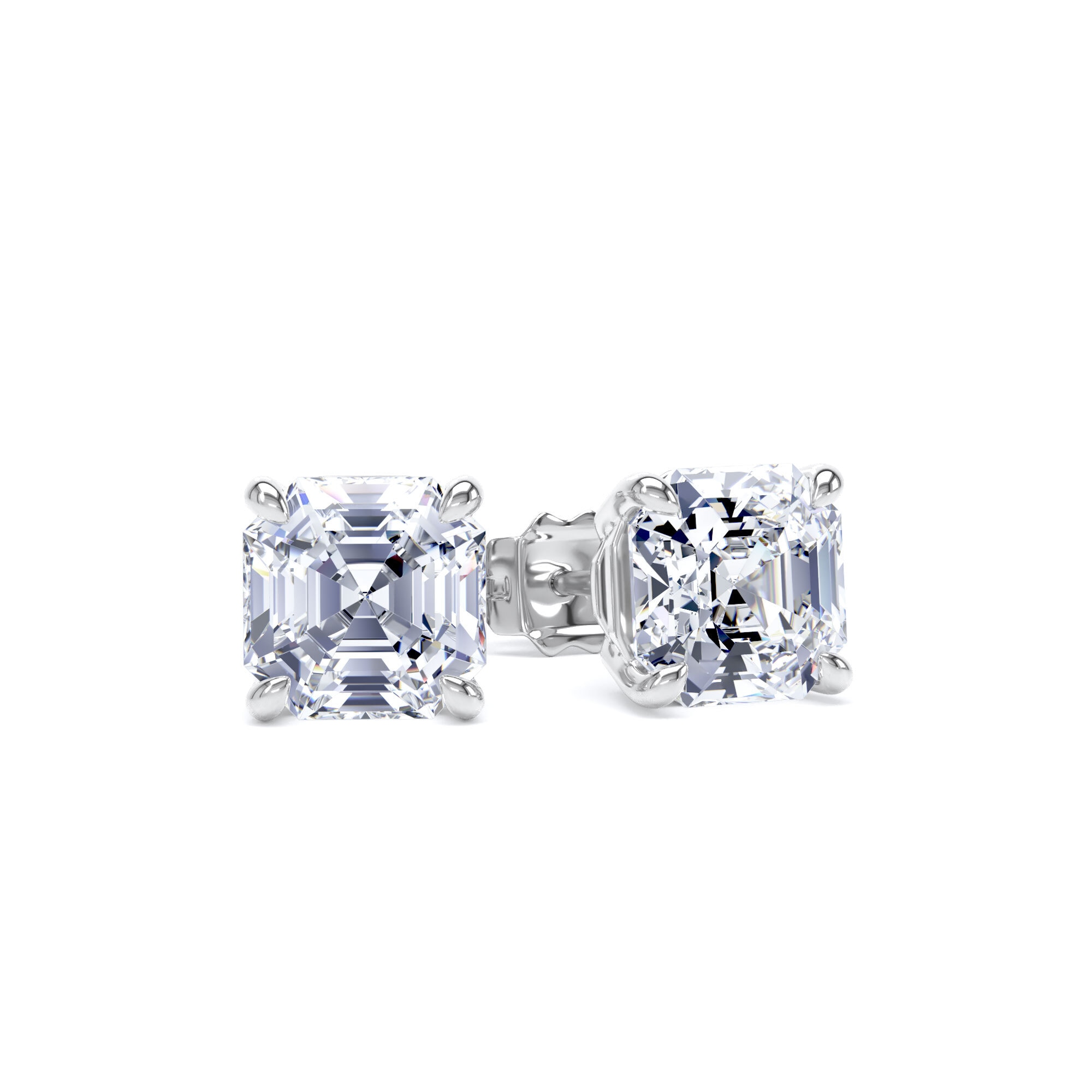 9ct White Gold 3.00cttw Asscher Cut Lab Grown Diamond Solitaire Stud Earrings