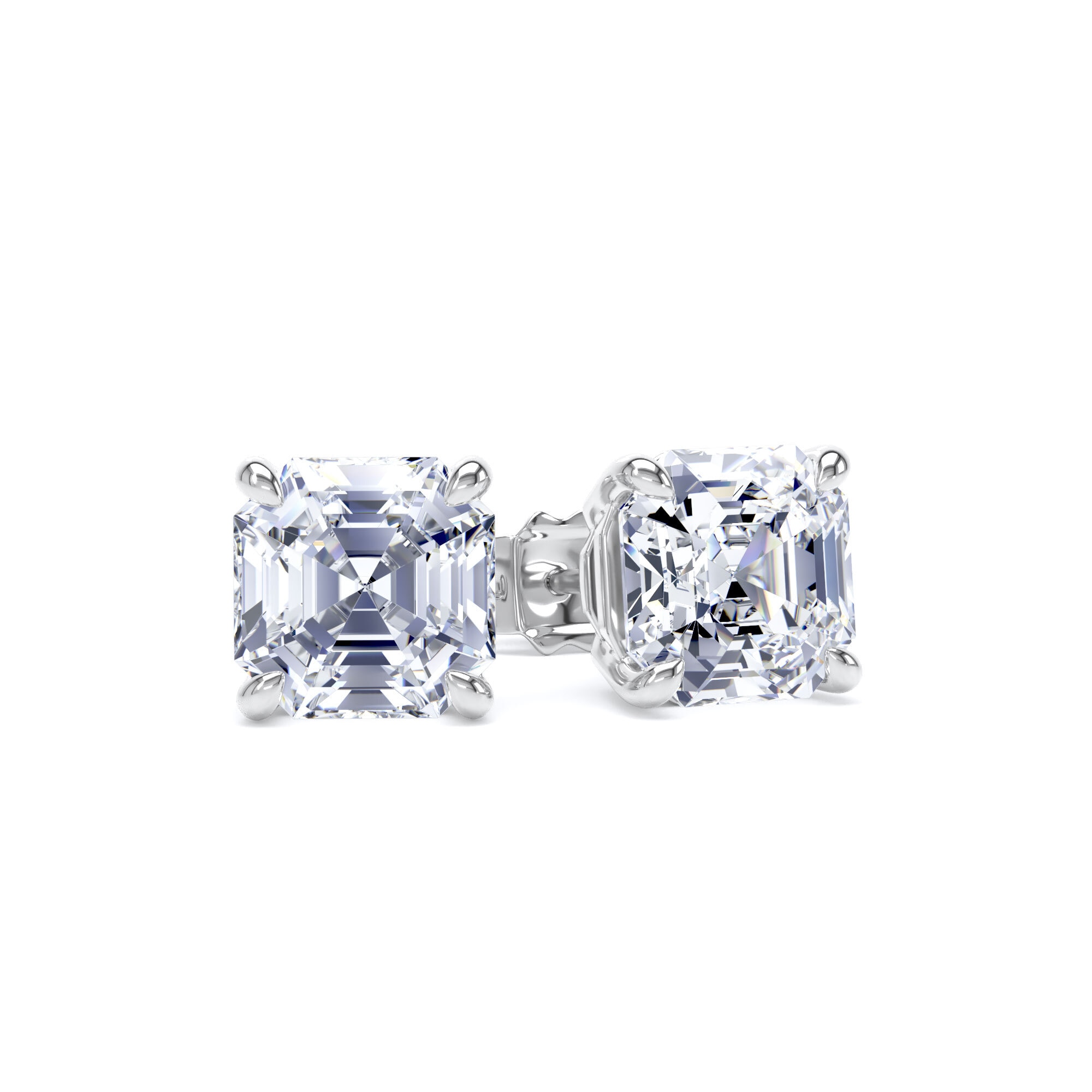 9ct White Gold 4.00cttw Asscher Cut Lab Grown Diamond Solitaire Stud Earrings