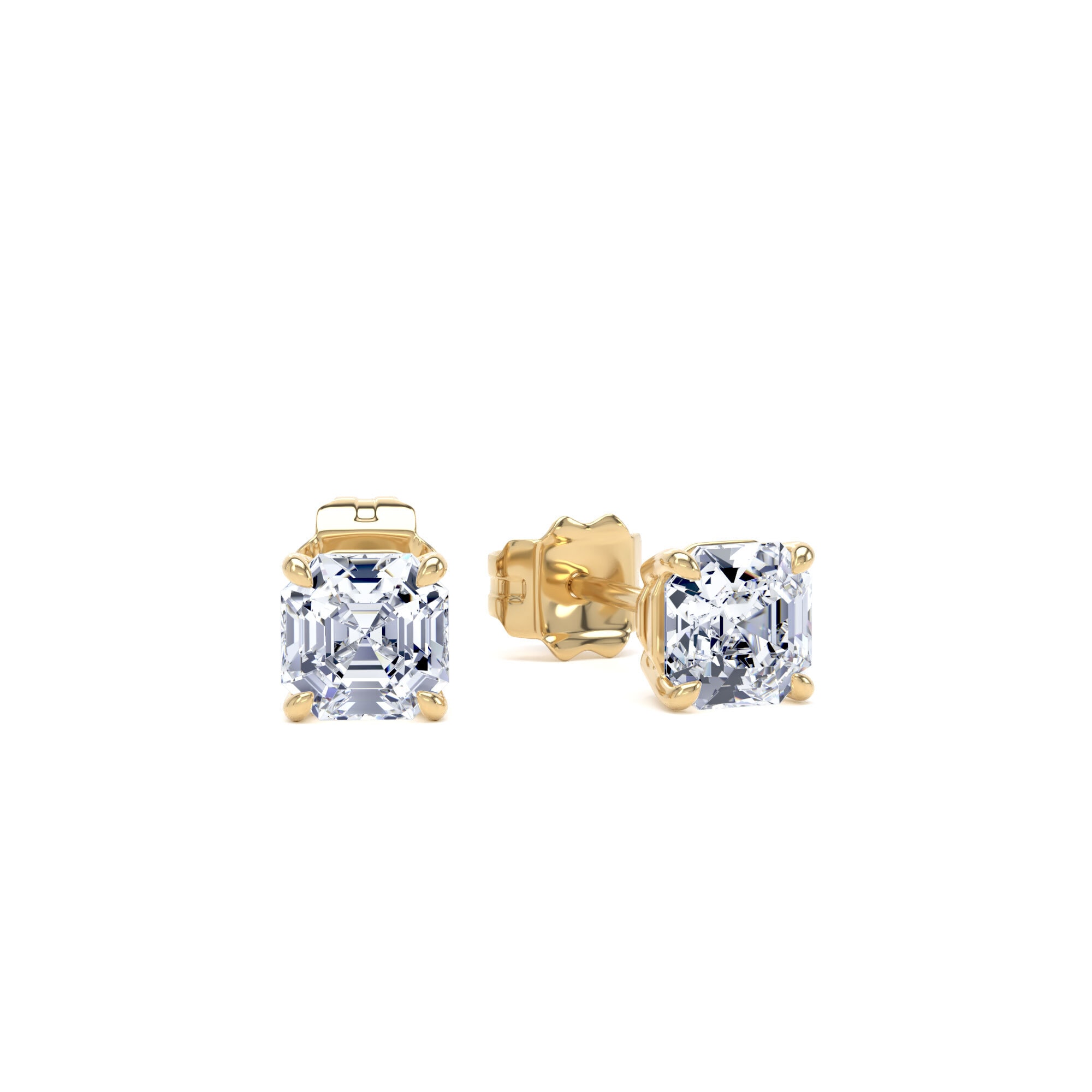 9ct Yellow Gold 1.00cttw Asscher Cut Lab Grown Diamond Solitaire Stud Earrings