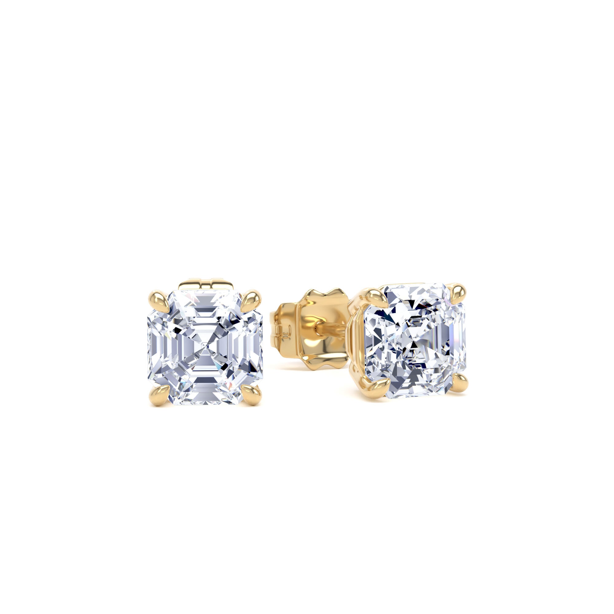9ct Yellow Gold 2.00cttw Asscher Cut Lab Grown Diamond Solitaire Stud Earrings