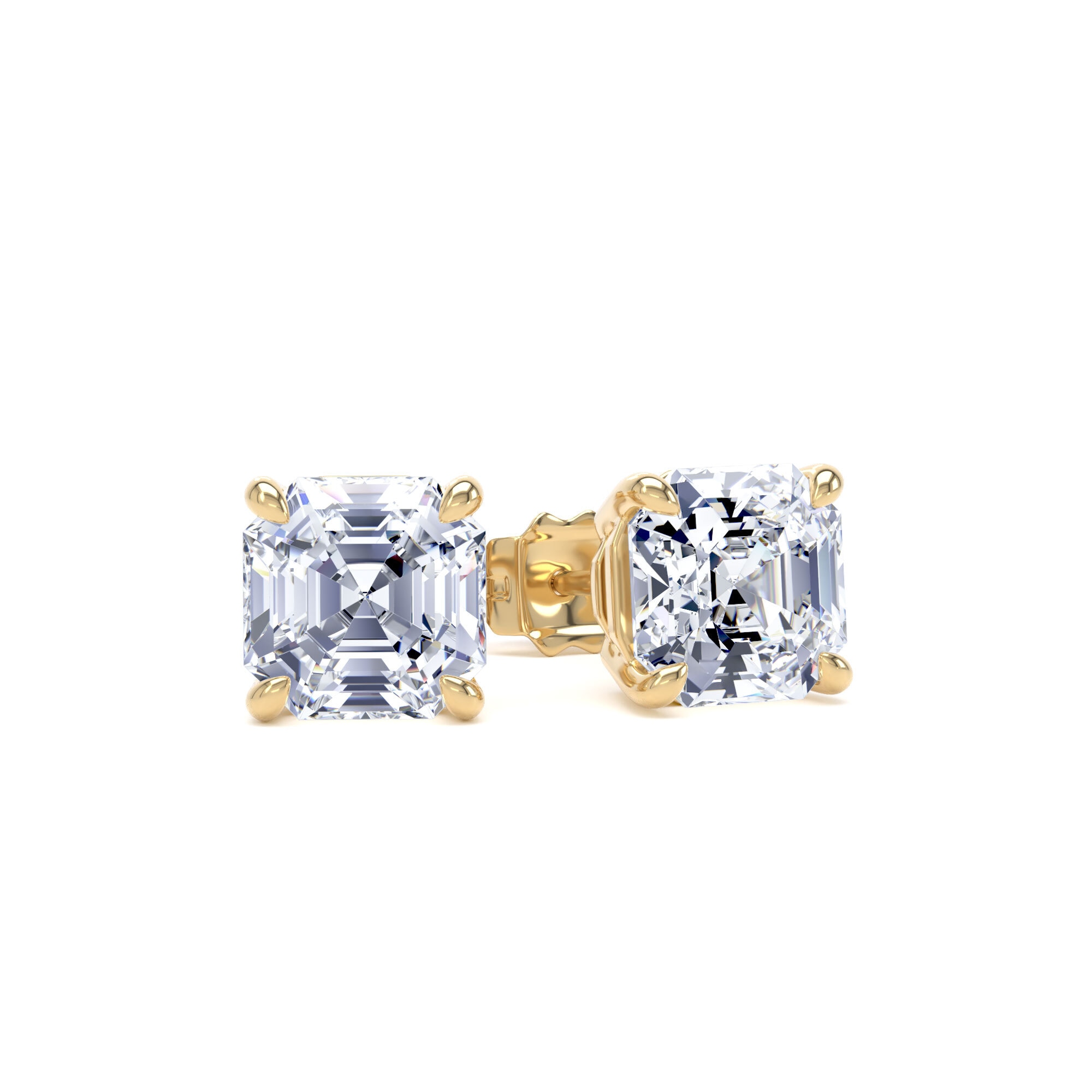 9ct Yellow Gold 3.00cttw Asscher Cut Lab Grown Diamond Solitaire Stud Earrings