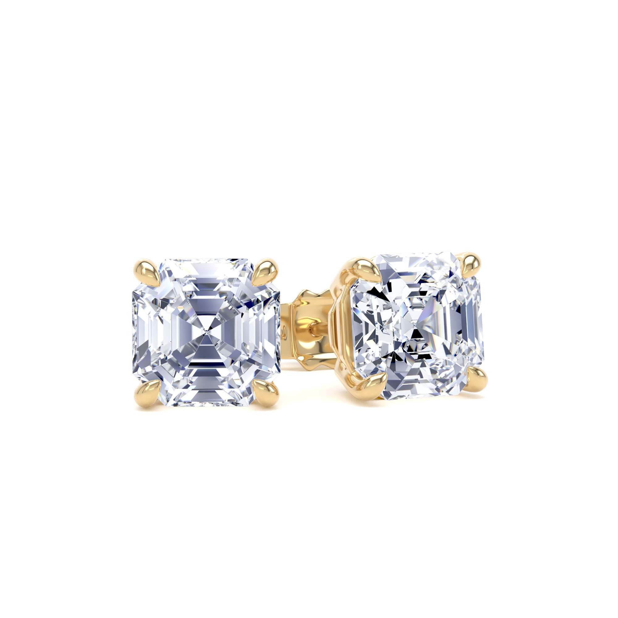 9ct Yellow Gold 4.00cttw Asscher Cut Lab Grown Diamond Solitaire Stud Earrings