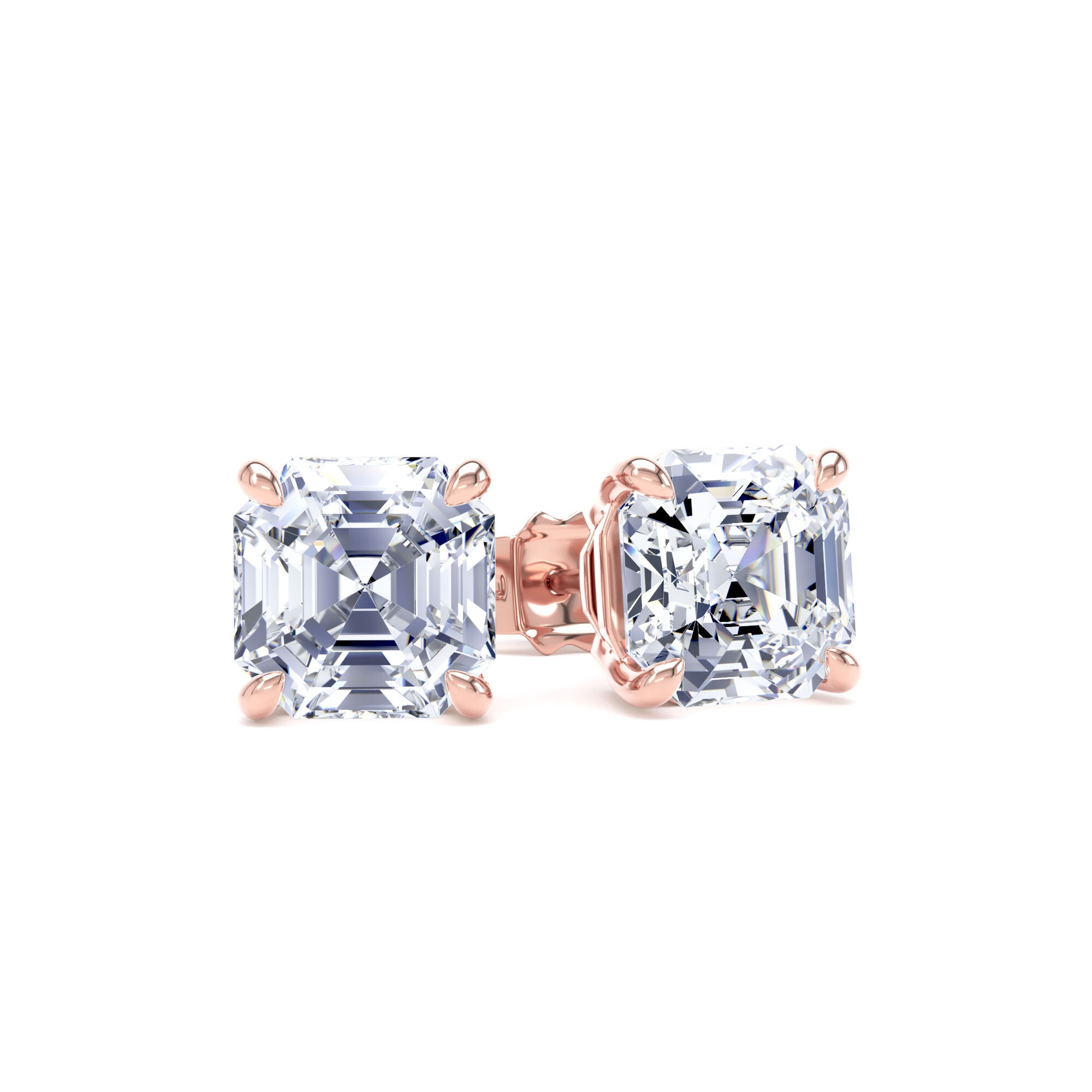 9ct Rose Gold 4.00cttw Asscher Cut Lab Grown Diamond Solitaire Stud Earrings
