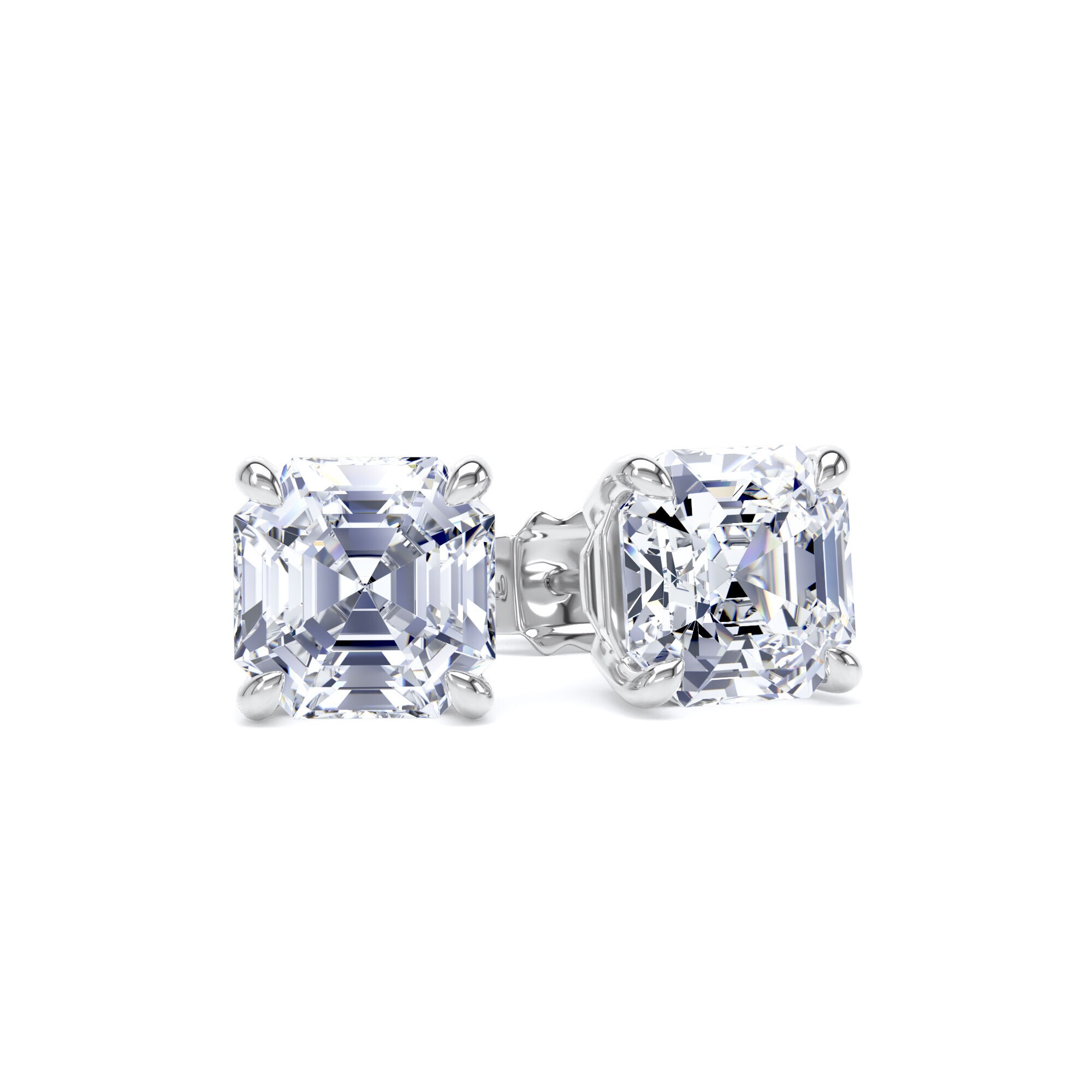 18ct White Gold 4.00cttw Asscher Cut Lab Grown Diamond Solitaire Stud Earrings