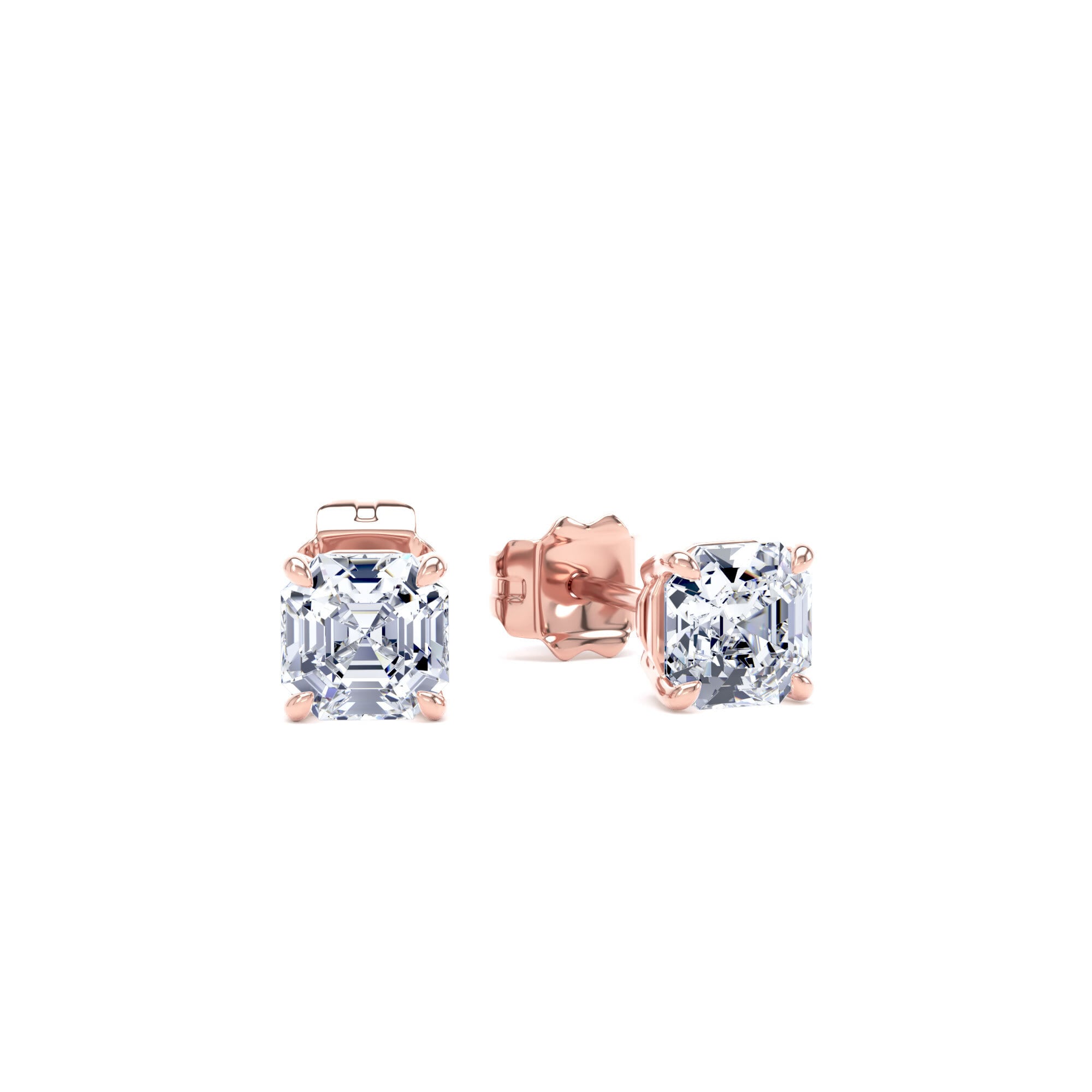 18ct Rose Gold 1.00cttw Asscher Cut Lab Grown Diamond Solitaire Stud Earrings