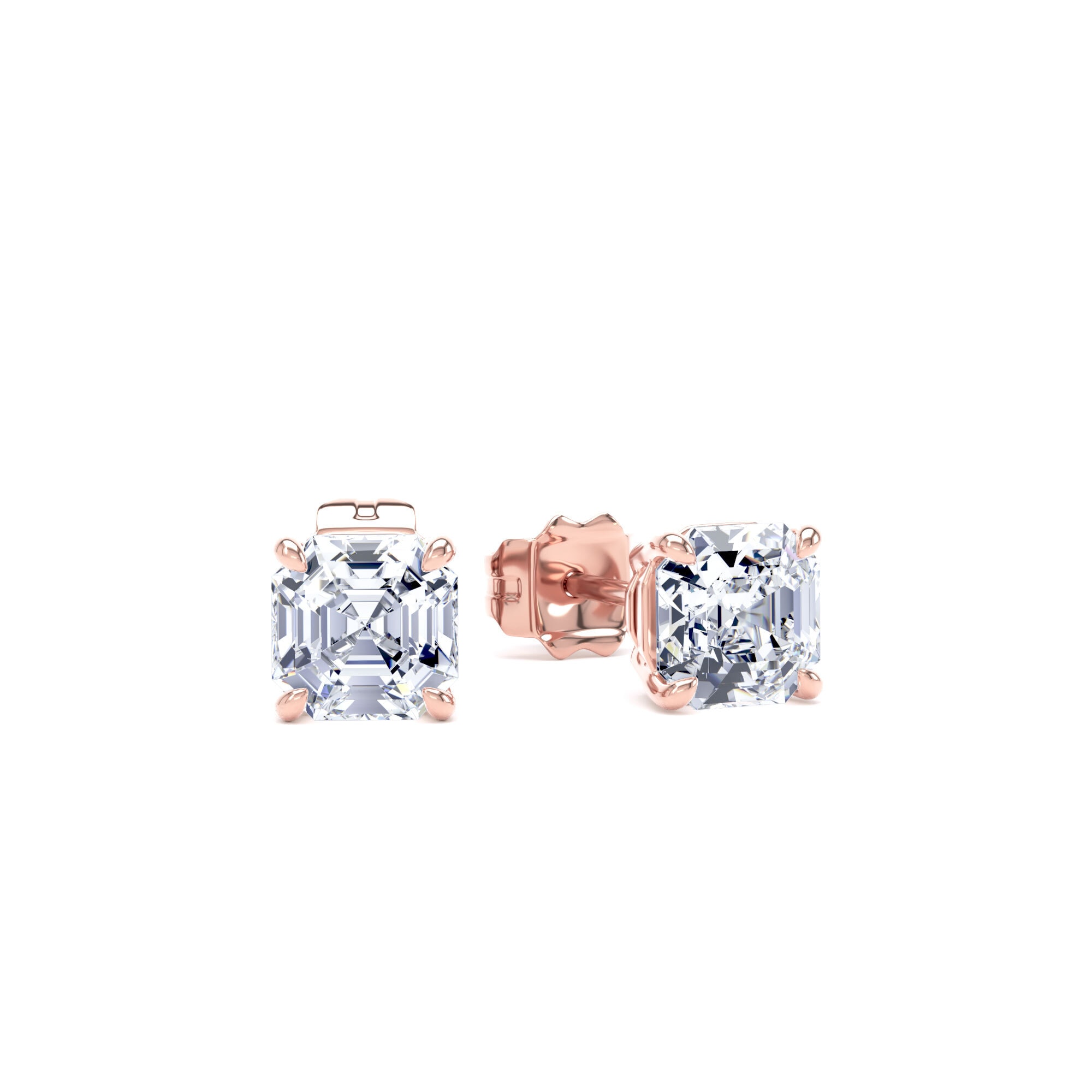 18ct Rose Gold 1.50cttw Asscher Cut Lab Grown Diamond Solitaire Stud Earrings