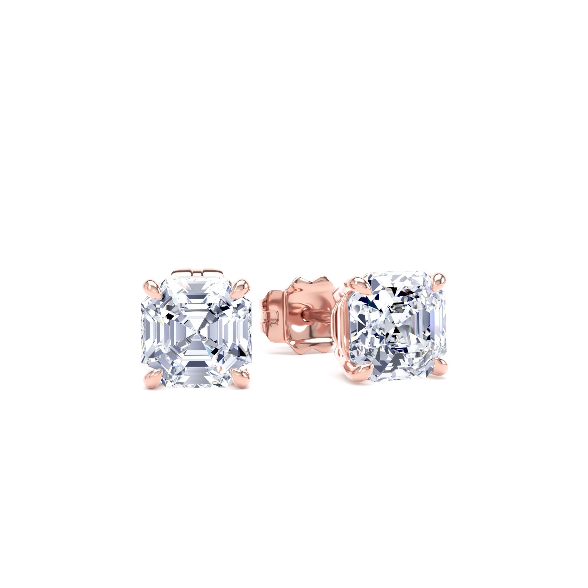 18ct Rose Gold 2.00cttw Asscher Cut Lab Grown Diamond Solitaire Stud Earrings