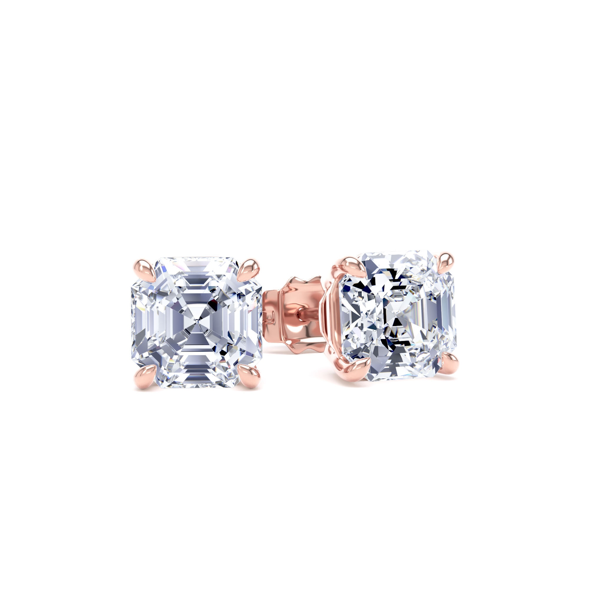 18ct Rose Gold 3.00cttw Asscher Cut Lab Grown Diamond Solitaire Stud Earrings