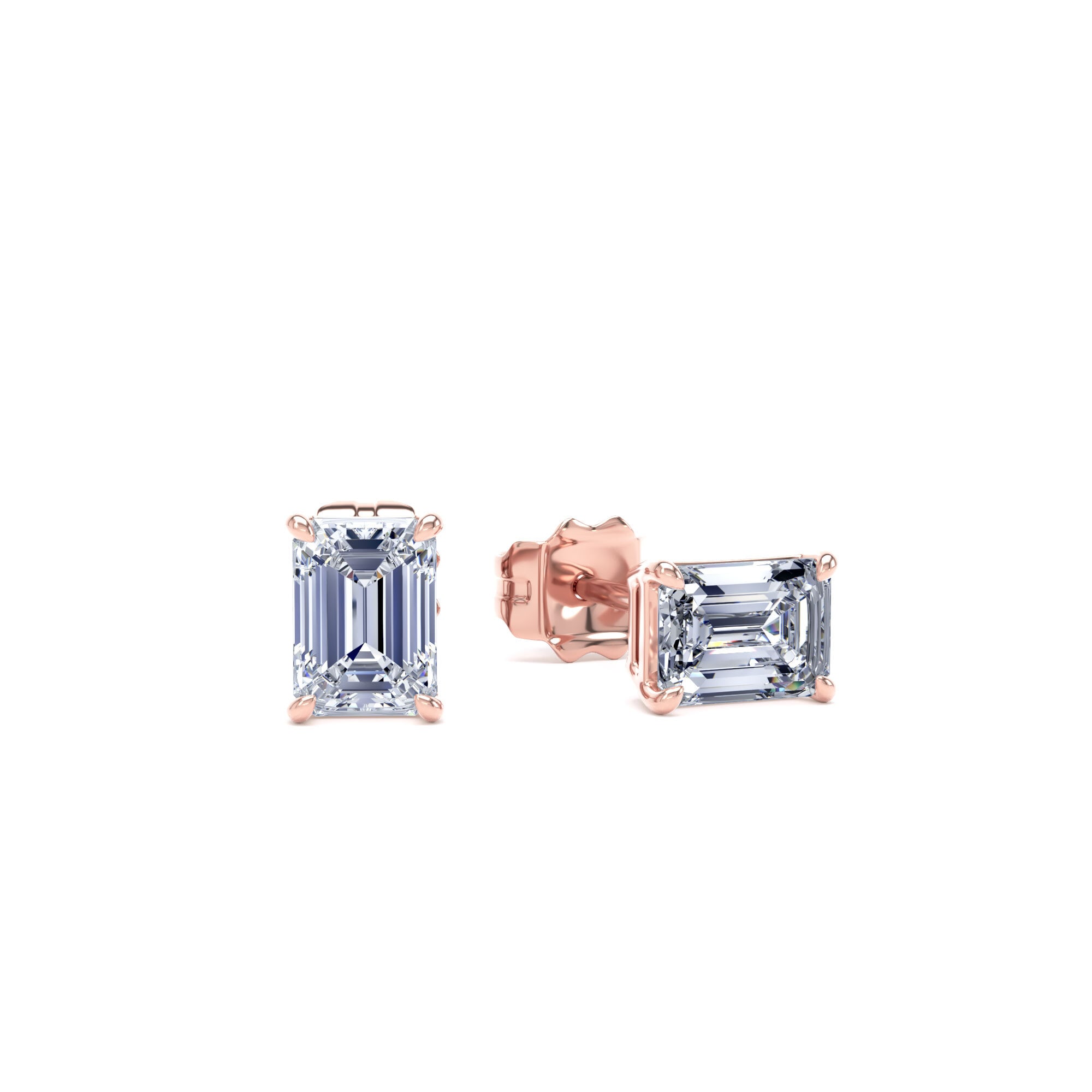 9ct Rose Gold 1.00cttw Emerald Cut Lab Grown Diamond Solitaire Stud Earrings