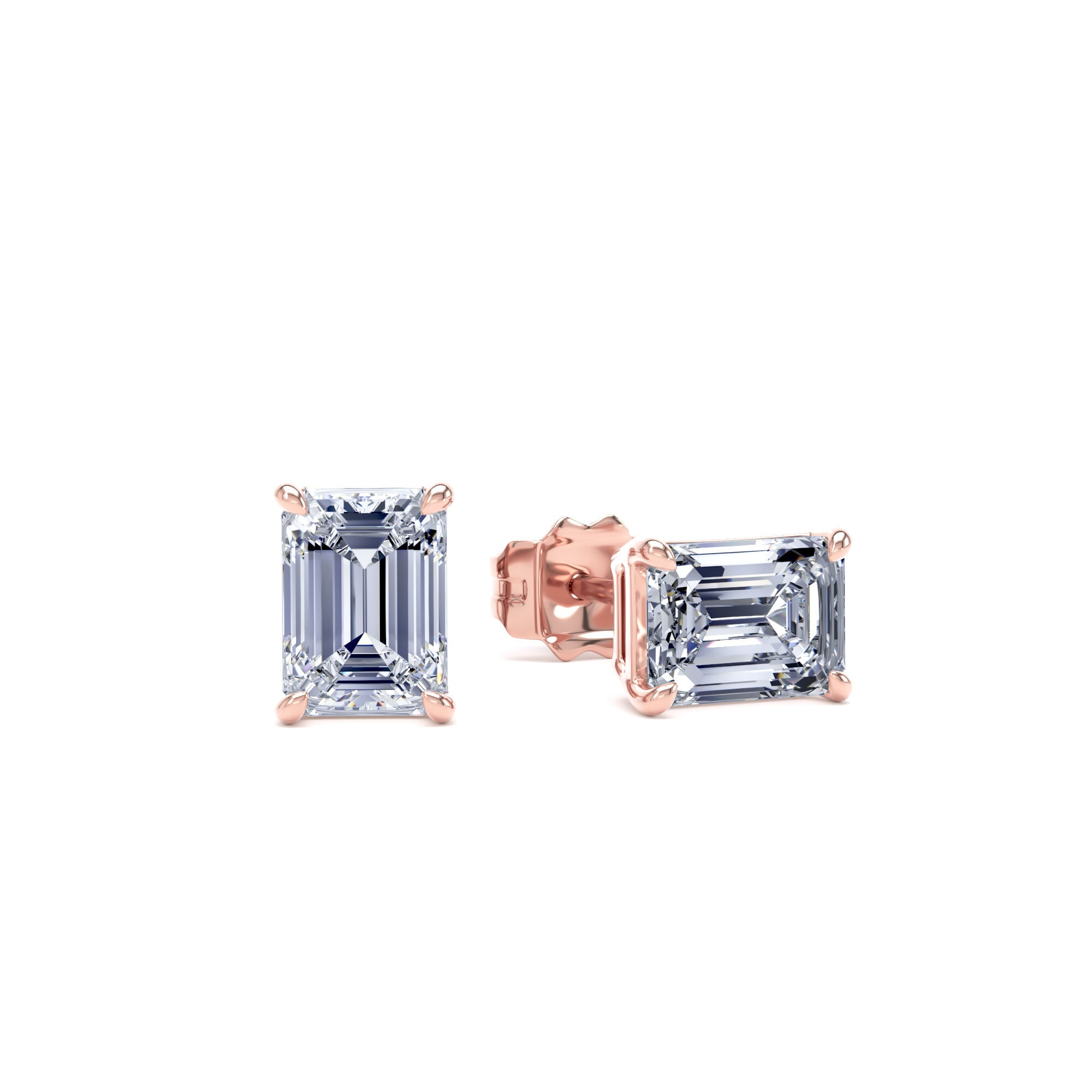 9ct Rose Gold 1.50cttw Emerald Cut Lab Grown Diamond Solitaire Stud Earrings