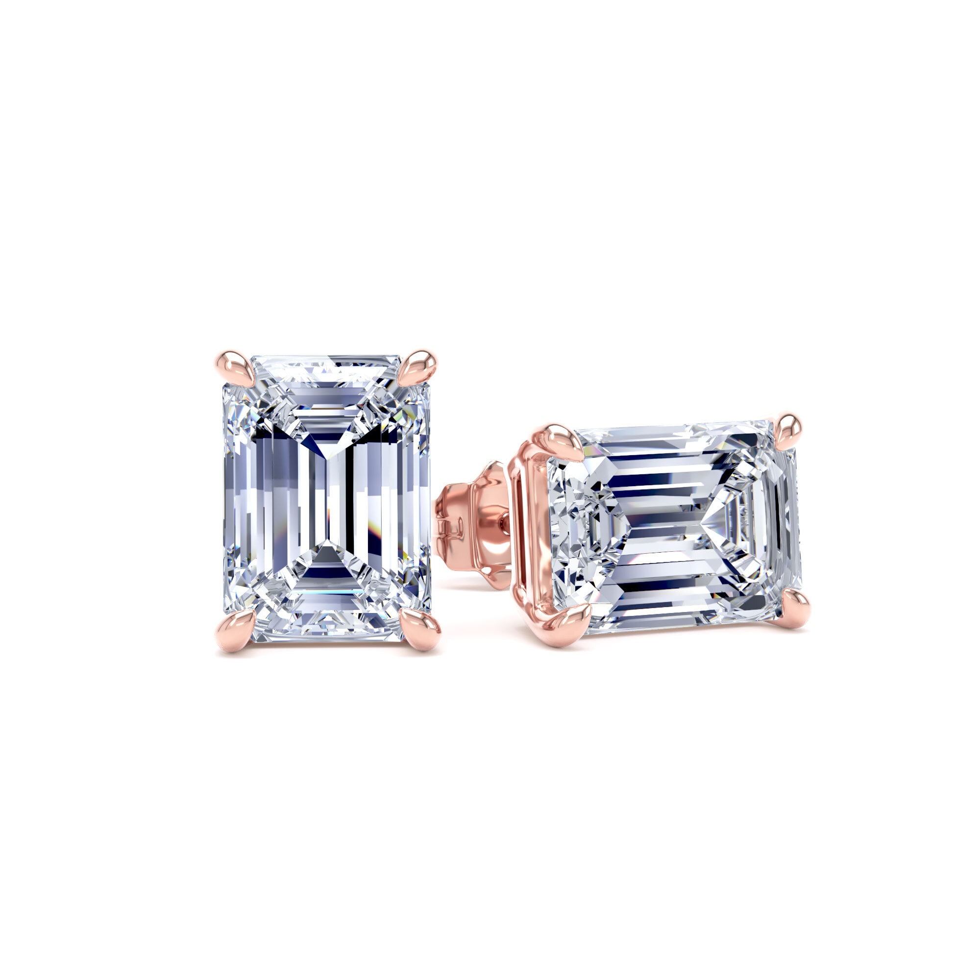 9ct Rose Gold 4.00cttw Emerald Cut Lab Grown Diamond Solitaire Stud Earrings