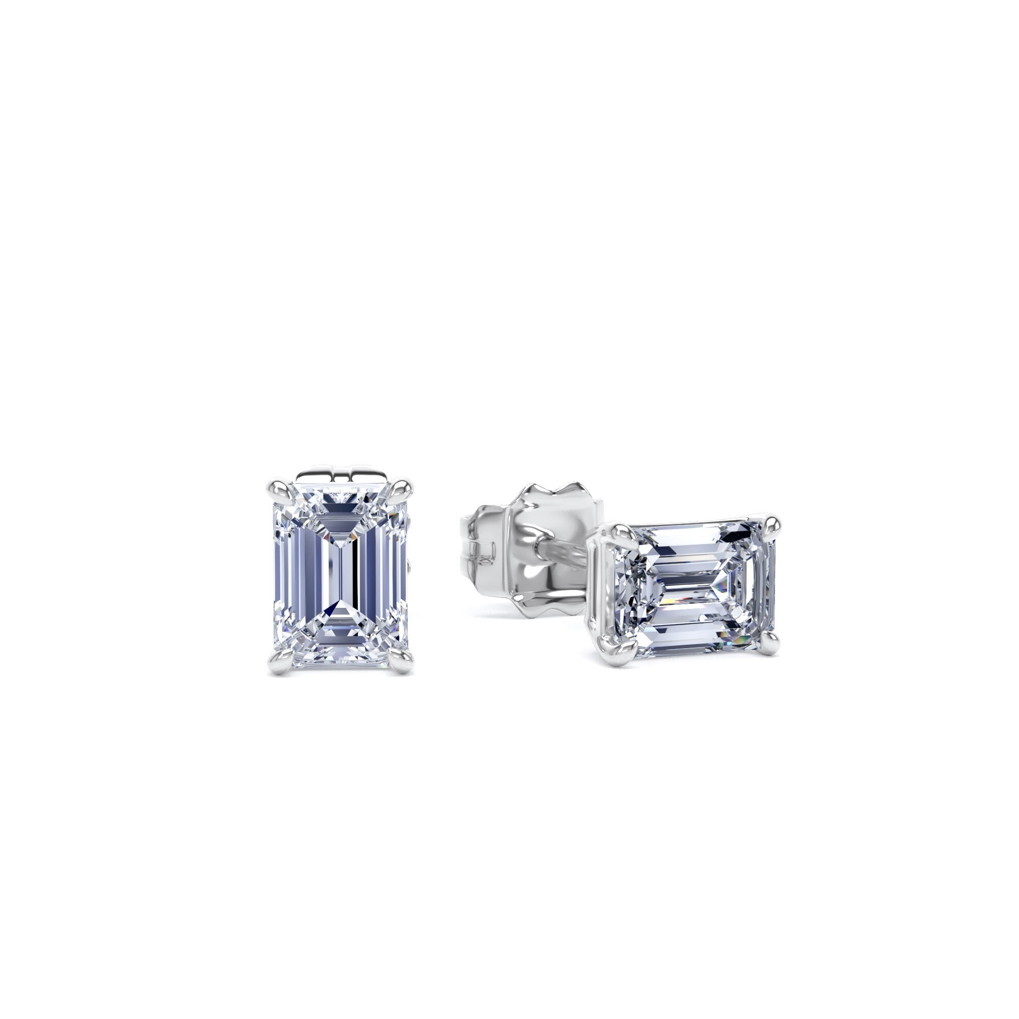 18ct White Gold 1.00cttw Emerald Cut Lab Grown Diamond Solitaire Stud Earrings