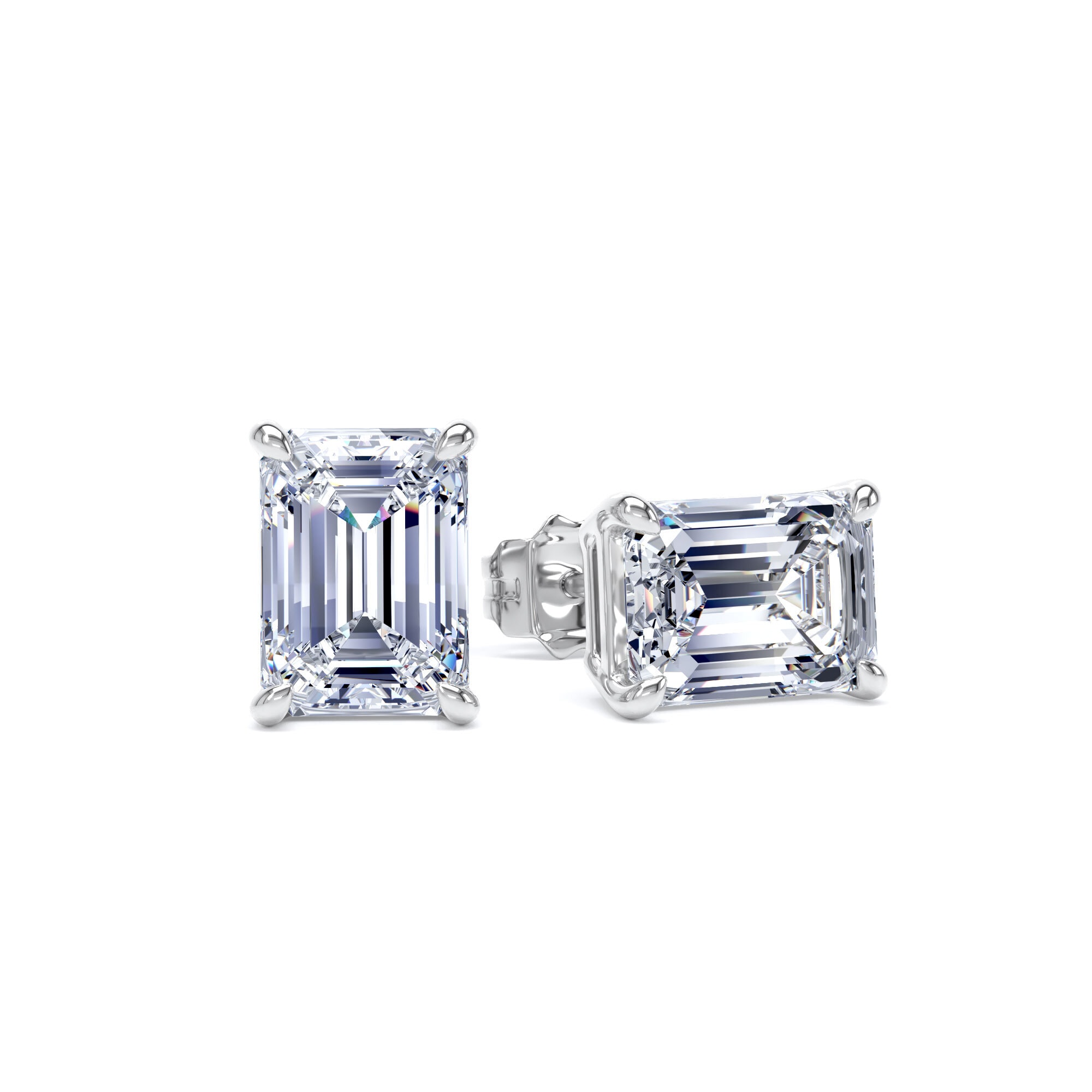 18ct White Gold 3.00cttw Emerald Cut Lab Grown Diamond Solitaire Stud Earrings