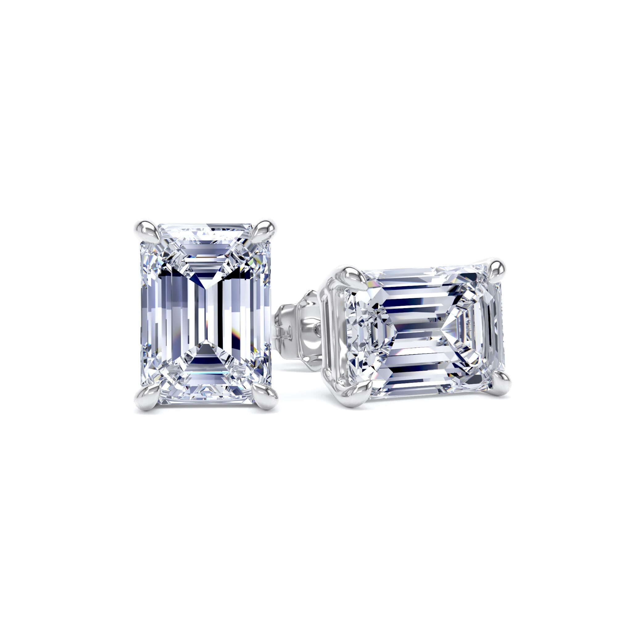 18ct White Gold 4.00cttw Emerald Cut Lab Grown Diamond Solitaire Stud Earrings