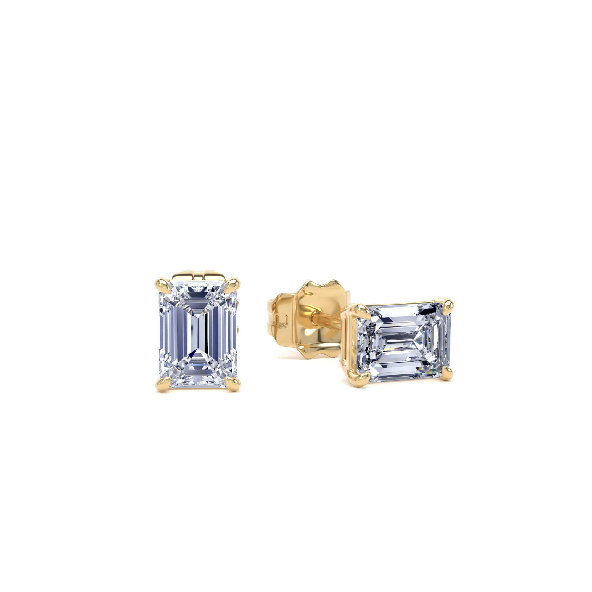 18ct Yellow Gold 1.00cttw Emerald Cut Lab Grown Diamond Solitaire Stud Earrings