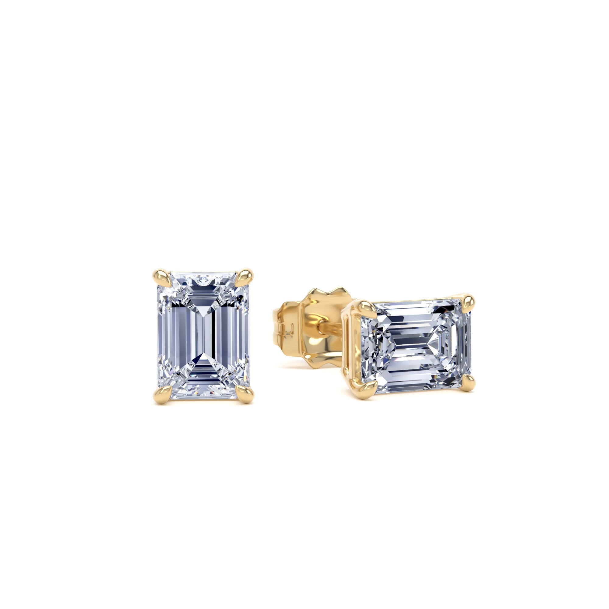 18ct Yellow Gold 1.50cttw Emerald Cut Lab Grown Diamond Solitaire Stud Earrings