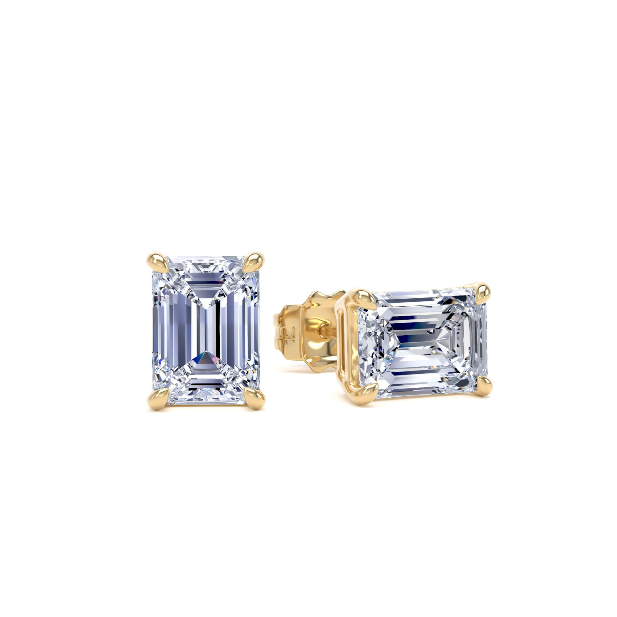18ct Yellow Gold 2.00cttw Emerald Cut Lab Grown Diamond Solitaire Stud Earrings