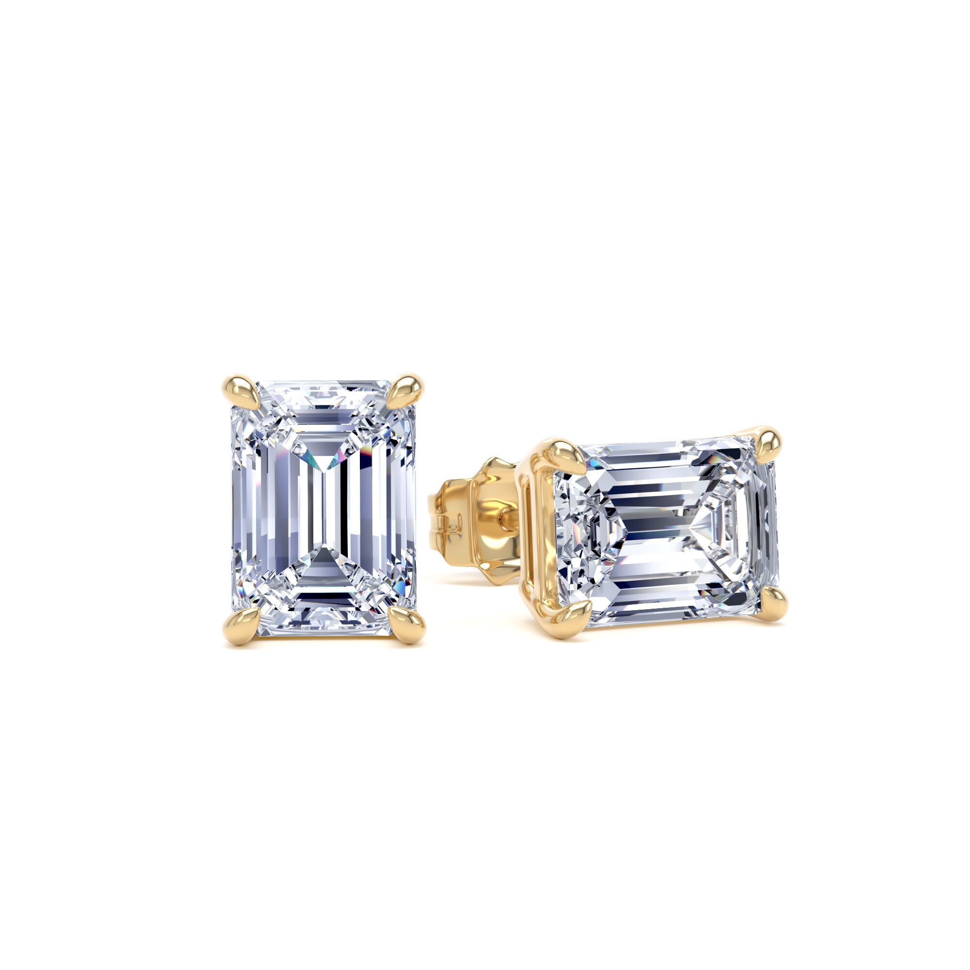 18ct Yellow Gold 3.00cttw Emerald Cut Lab Grown Diamond Solitaire Stud Earrings