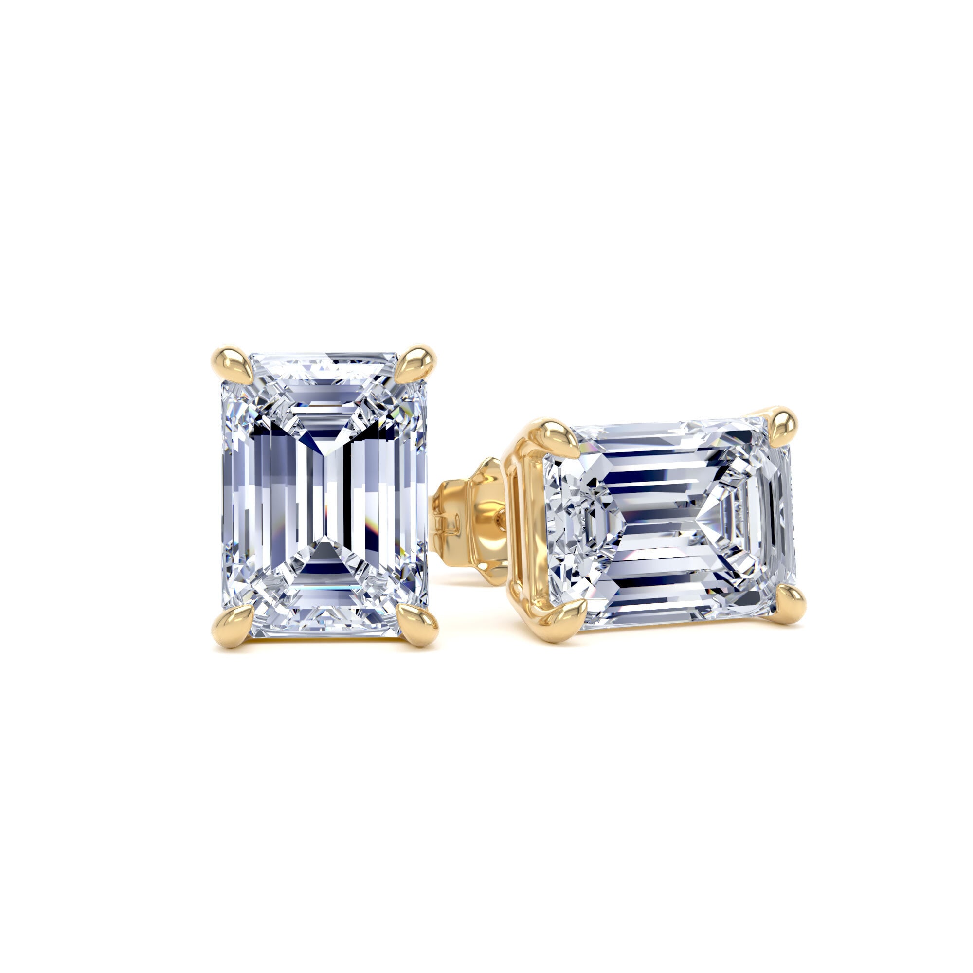 18ct Yellow Gold 4.00cttw Emerald Cut Lab Grown Diamond Solitaire Stud Earrings