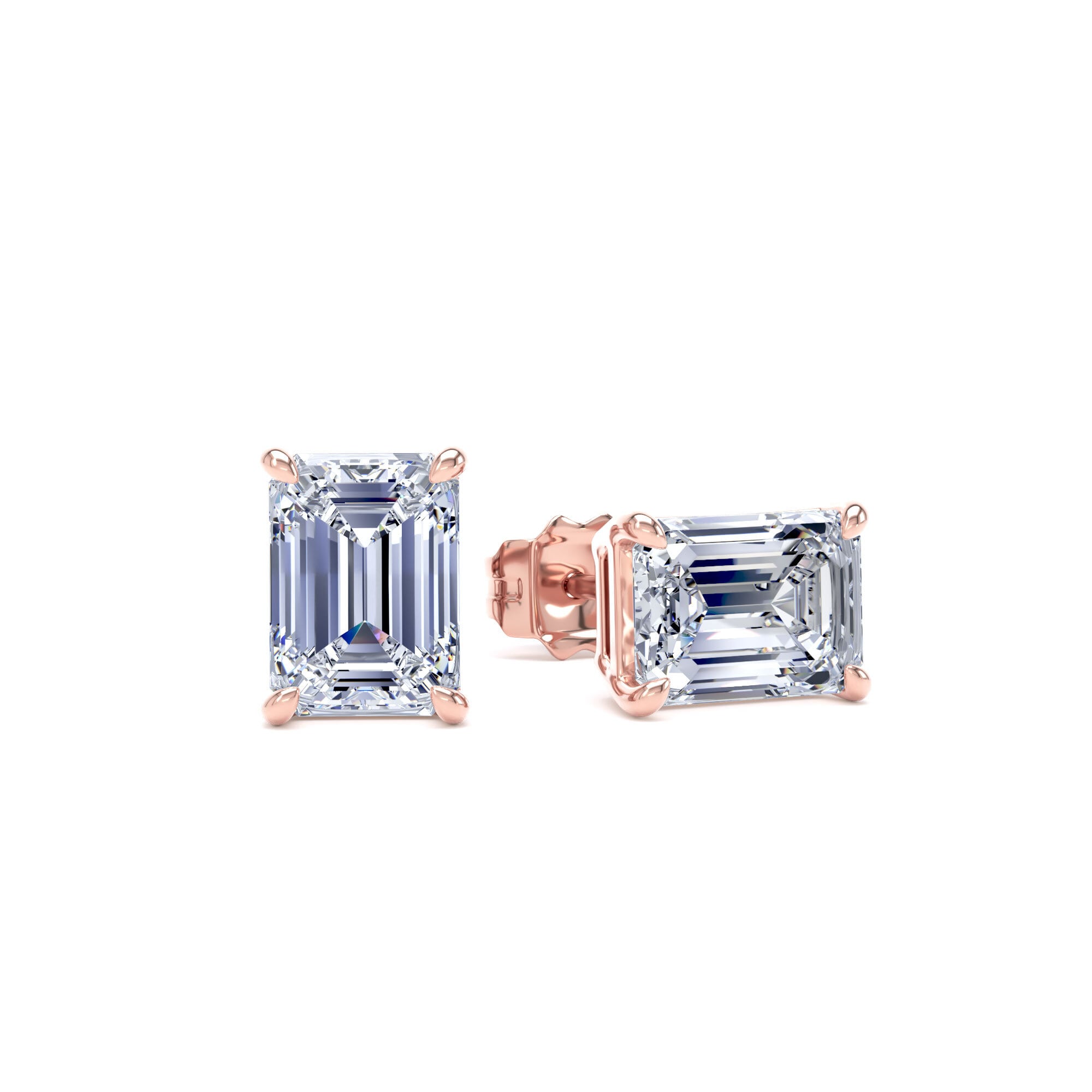 18ct Rose Gold 2.00cttw Emerald Cut Lab Grown Diamond Solitaire Stud Earrings