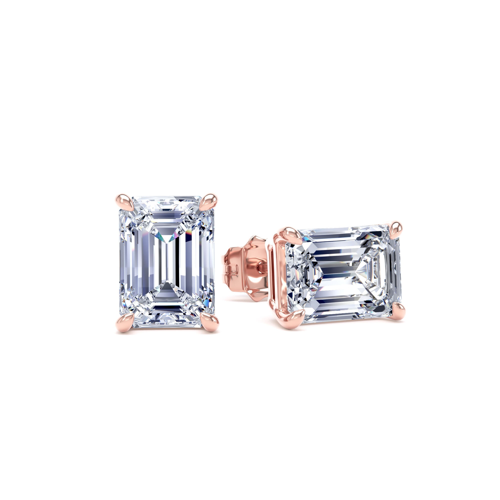 18ct Rose Gold 3.00cttw Emerald Cut Lab Grown Diamond Solitaire Stud Earrings