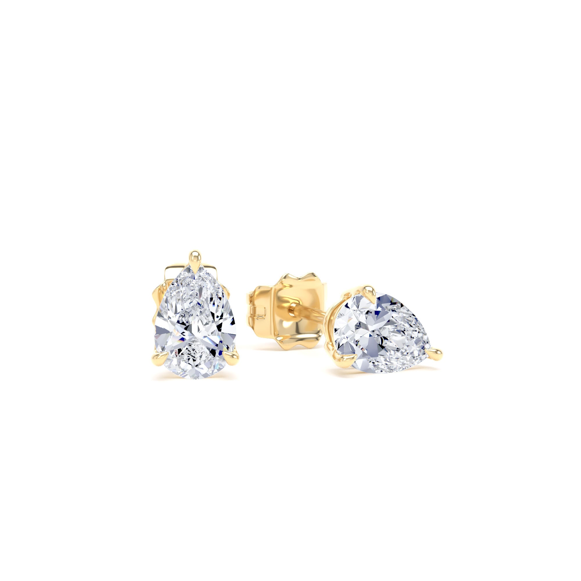 9ct Yellow Gold 1.00cttw Pear Cut Lab Grown Diamond Solitaire Stud Earrings