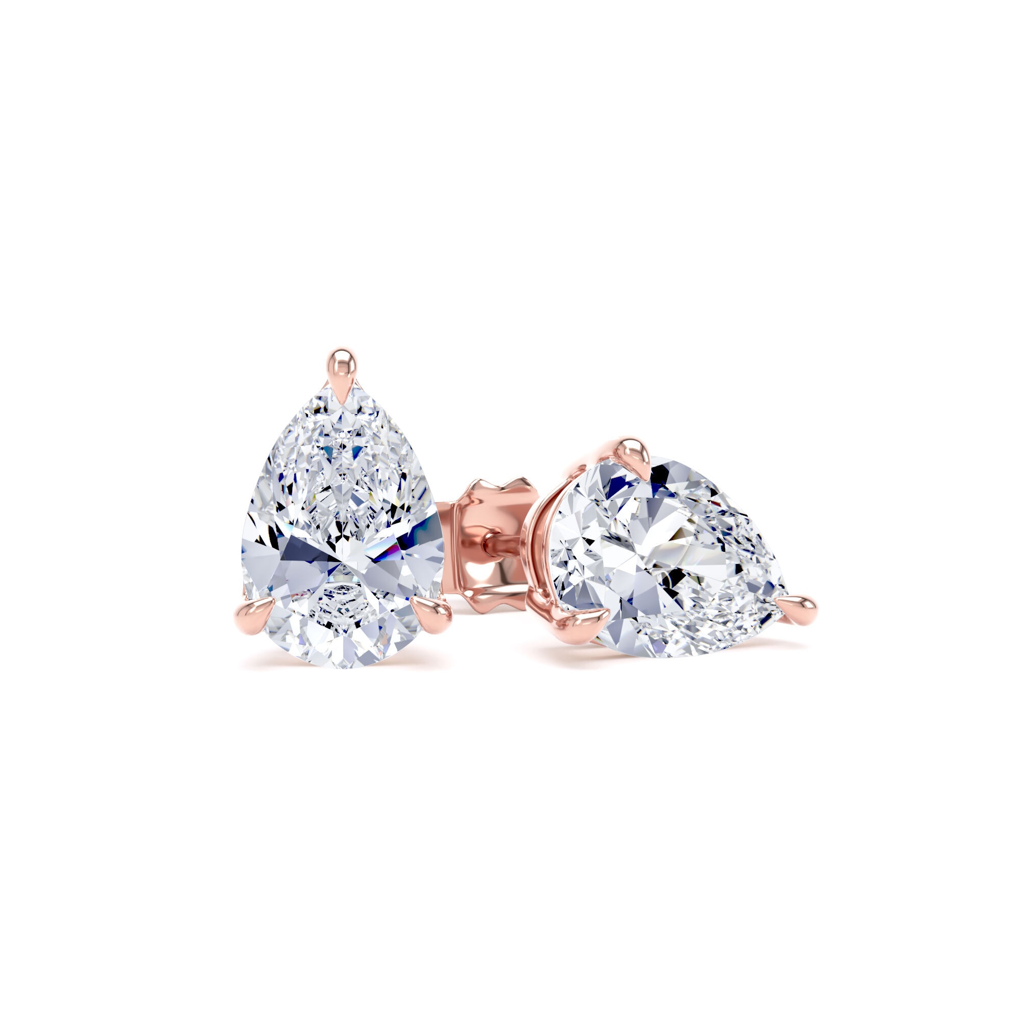 9ct Rose Gold 3.00cttw Pear Cut Lab Grown Diamond Solitaire Stud Earrings