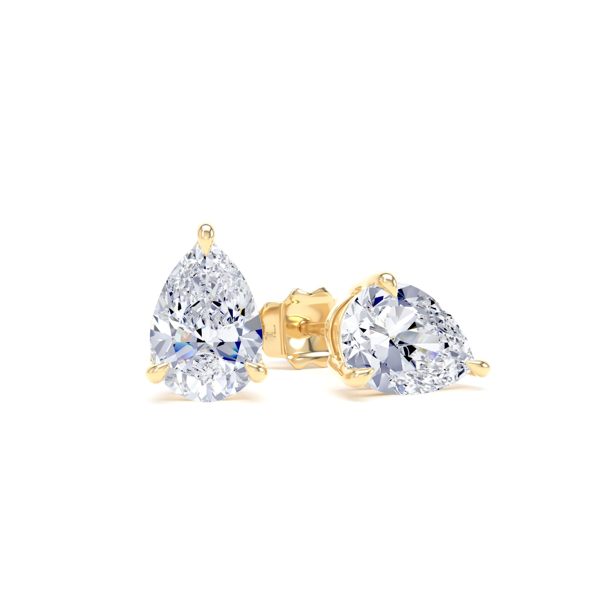 18ct Yellow Gold 2.00cttw Pear Cut Lab Grown Diamond Solitaire Stud Earrings