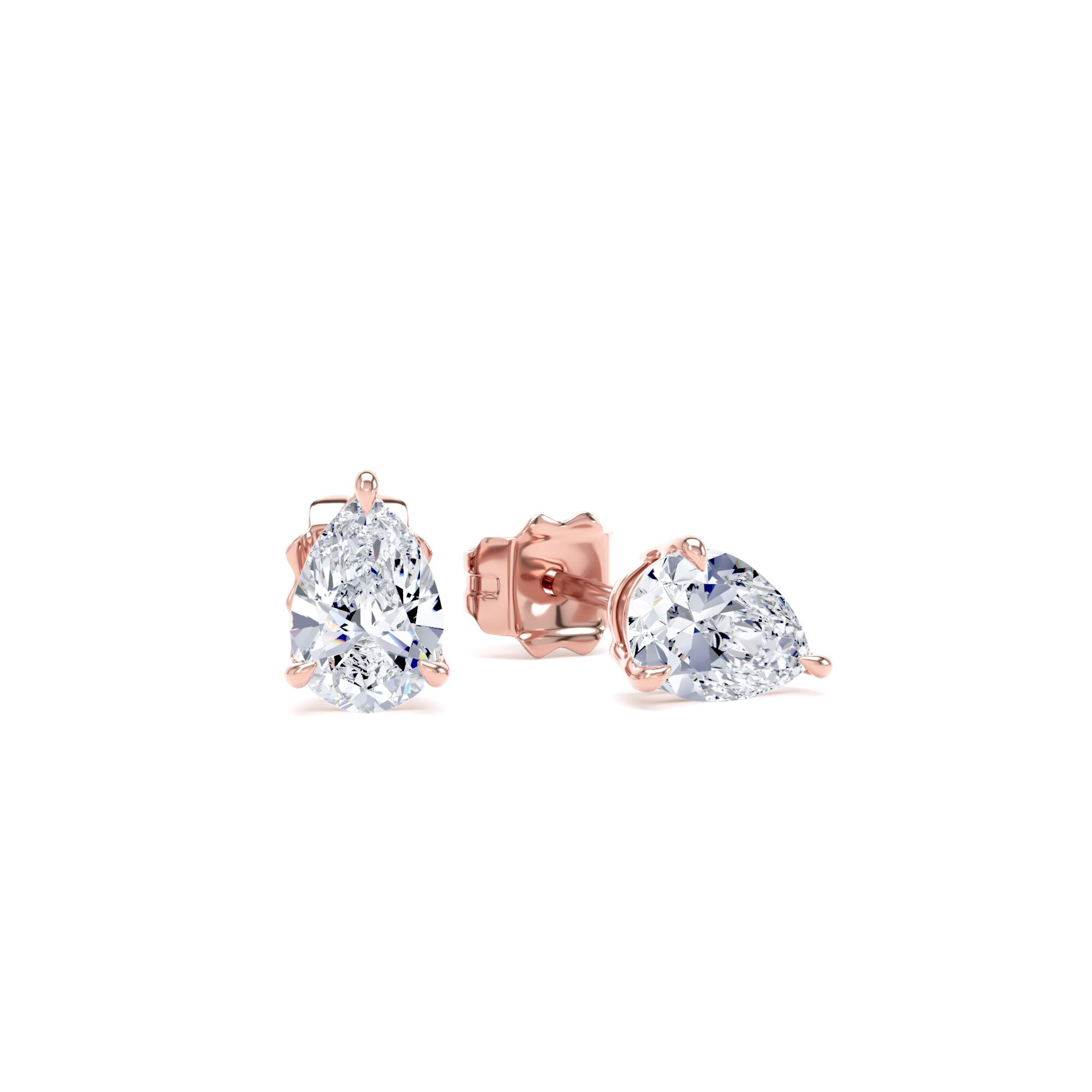 18ct Rose Gold 1.00cttw Pear Cut Lab Grown Diamond Solitaire Stud Earrings