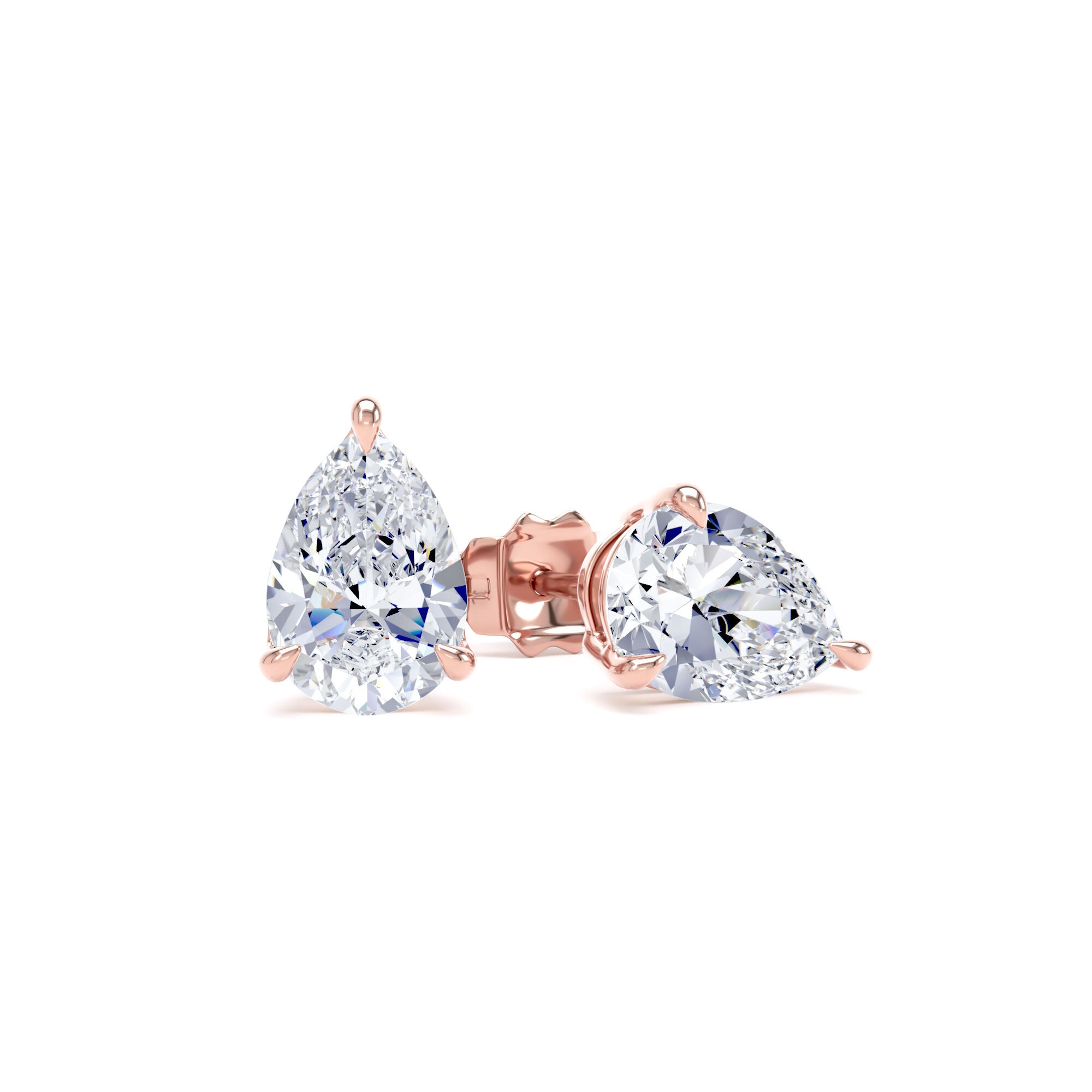 18ct Rose Gold 2.00cttw Pear Cut Lab Grown Diamond Solitaire Stud Earrings