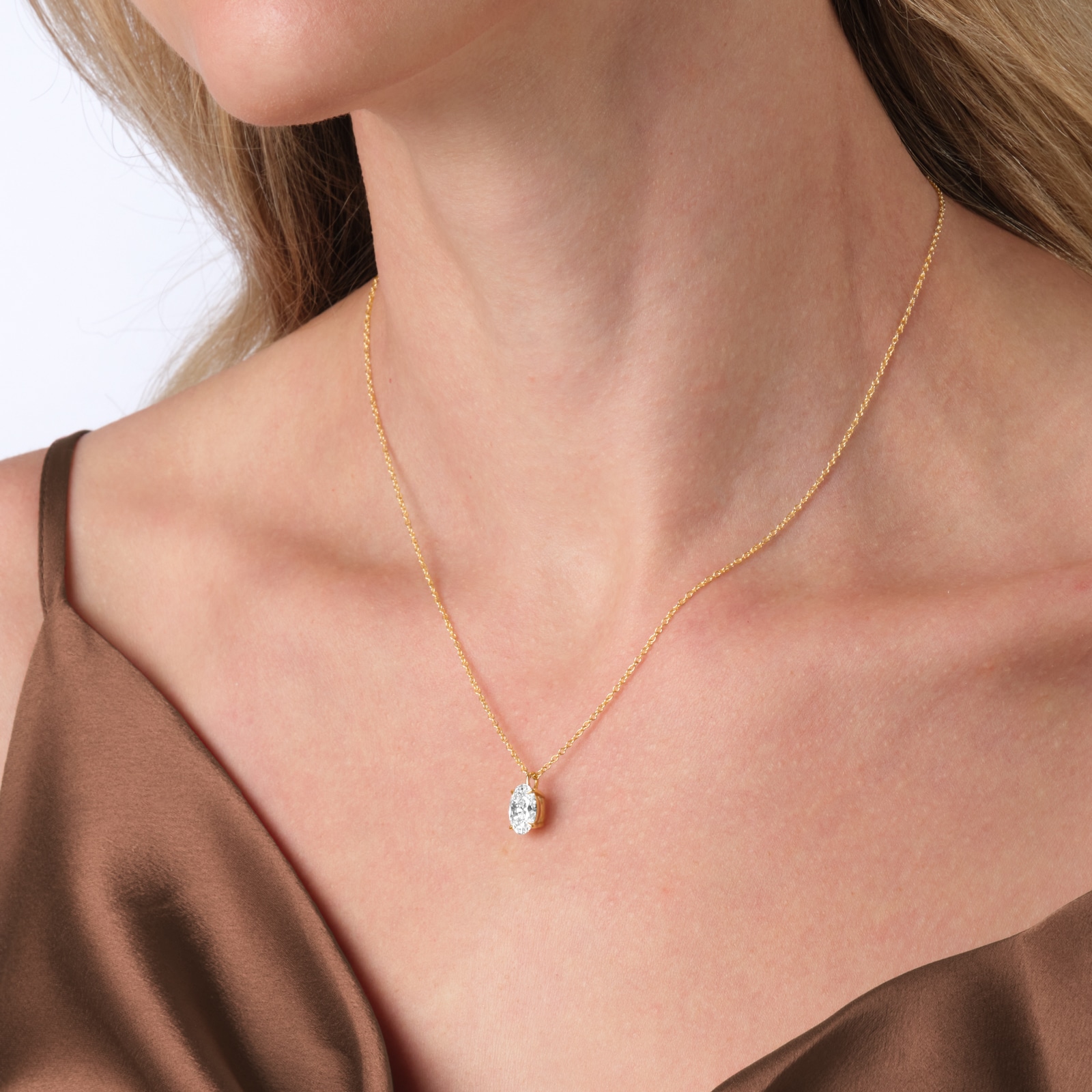 Goldsmiths 9ct Yellow Gold 2.00cttw Oval Cut Solitaire Lab Grown Diamond Pendant