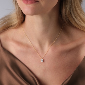 Goldsmiths 9ct Yellow Gold 1.50cttw Radiant Cut Solitaire Lab Grown Diamond Pendant