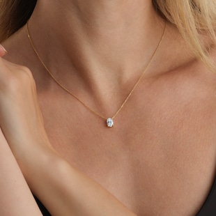 Goldsmiths 18ct Yellow Gold 1.00cttw Oval Cut Lab Grown Diamond Solitaire Pendant