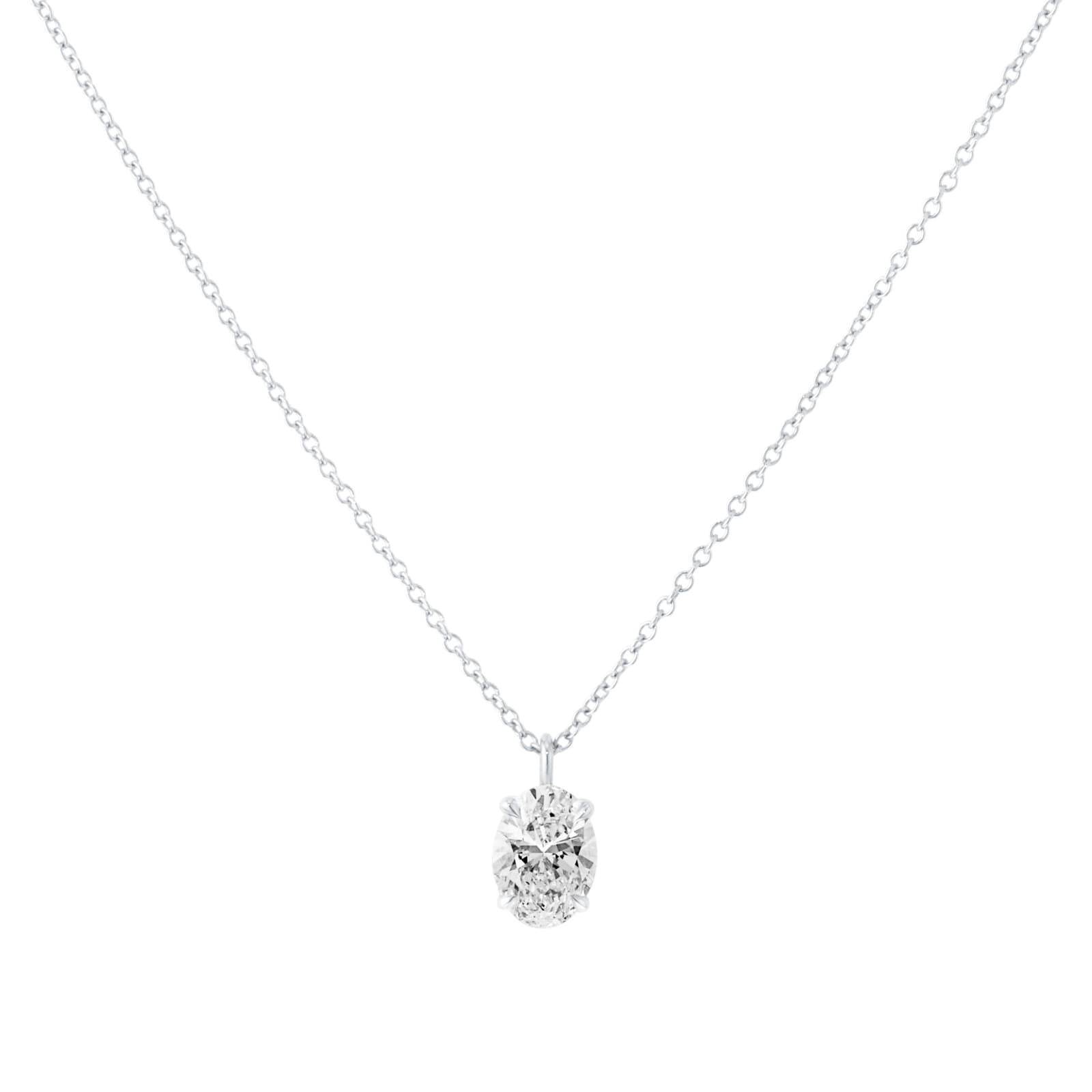 9ct White Gold 1.50cttw Oval Cut Solitaire Lab Grown Diamond Pendant