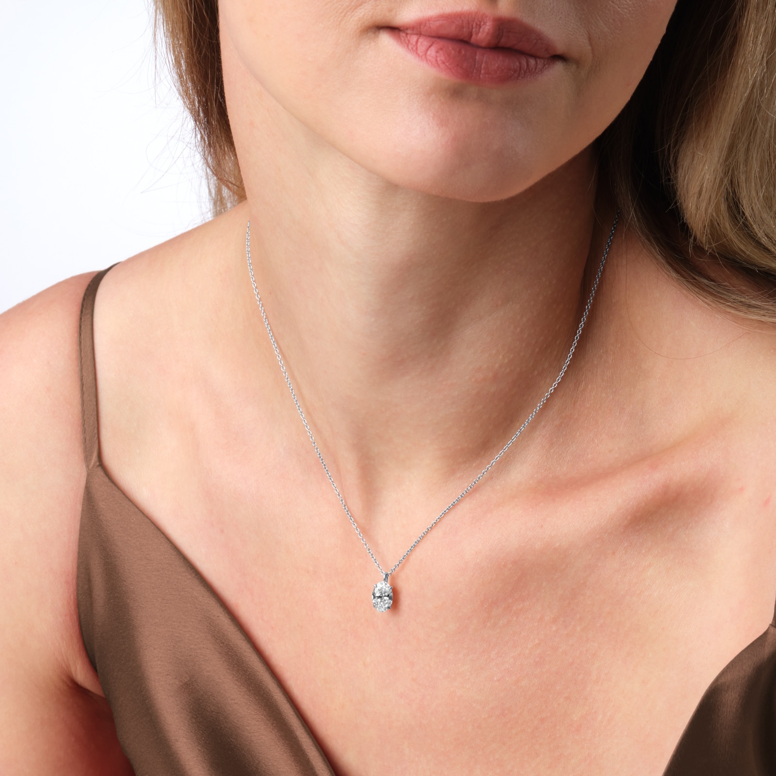 Goldsmiths 9ct White Gold 1.50cttw Oval Cut Solitaire Lab Grown Diamond Pendant Goldsmiths 9ct White Gold 1.50cttw Oval Cut Solitaire Lab Grown Diamond Pendant