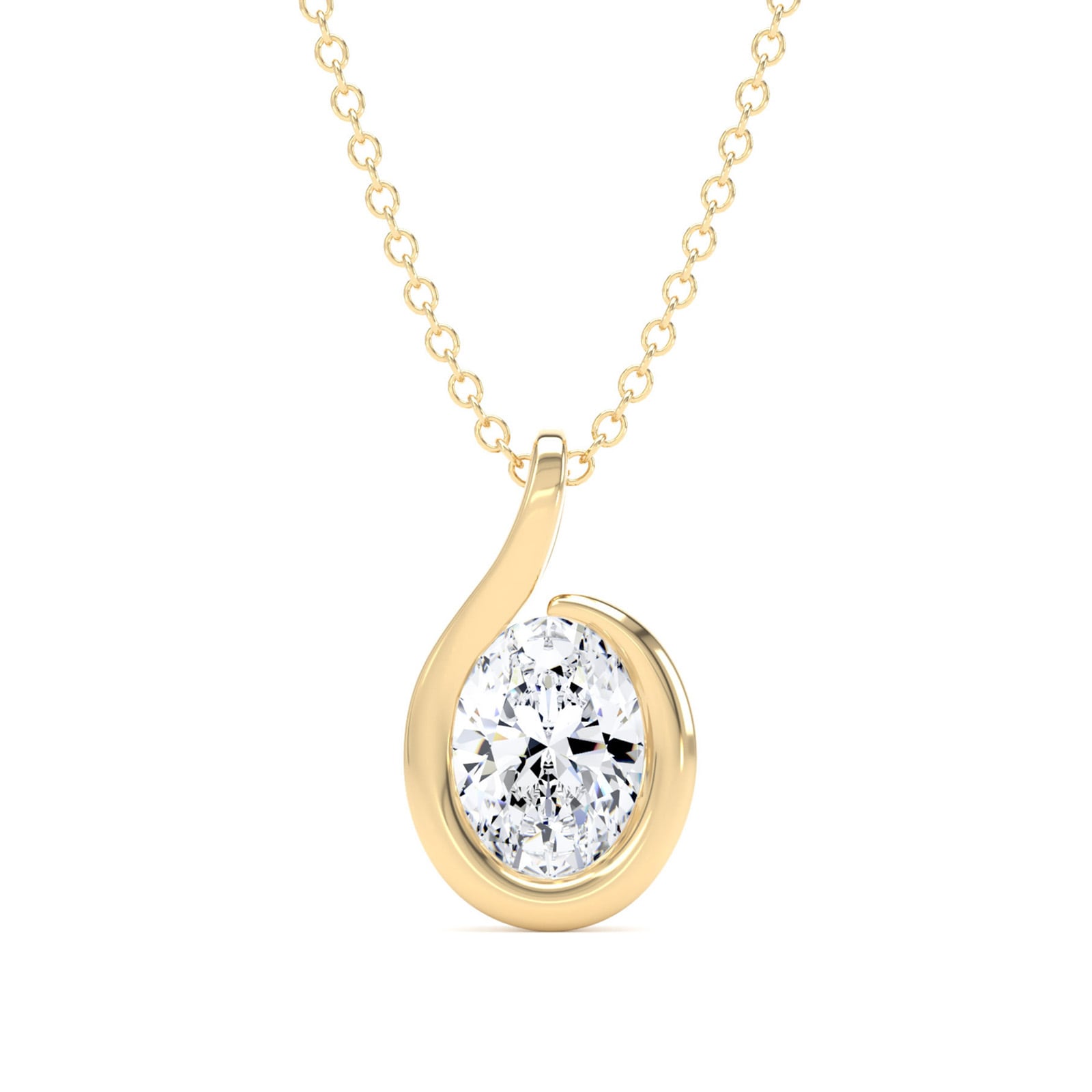 Goldsmiths 9ct Yellow Gold 0.75cttw Oval Cut Lab Grown Diamond Solitaire Fluid Pendant Goldsmiths 9ct Yellow Gold 0.75cttw Oval Cut Lab Grown Diamond Solitaire Fluid Pendant