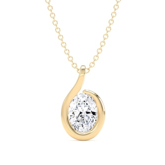 Goldsmiths 9ct Yellow Gold 0.75cttw Oval Cut Lab Grown Diamond Solitaire Fluid Pendant
