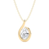 Goldsmiths 9ct Yellow Gold 0.75cttw Oval Cut Lab Grown Diamond Solitaire Fluid Pendant